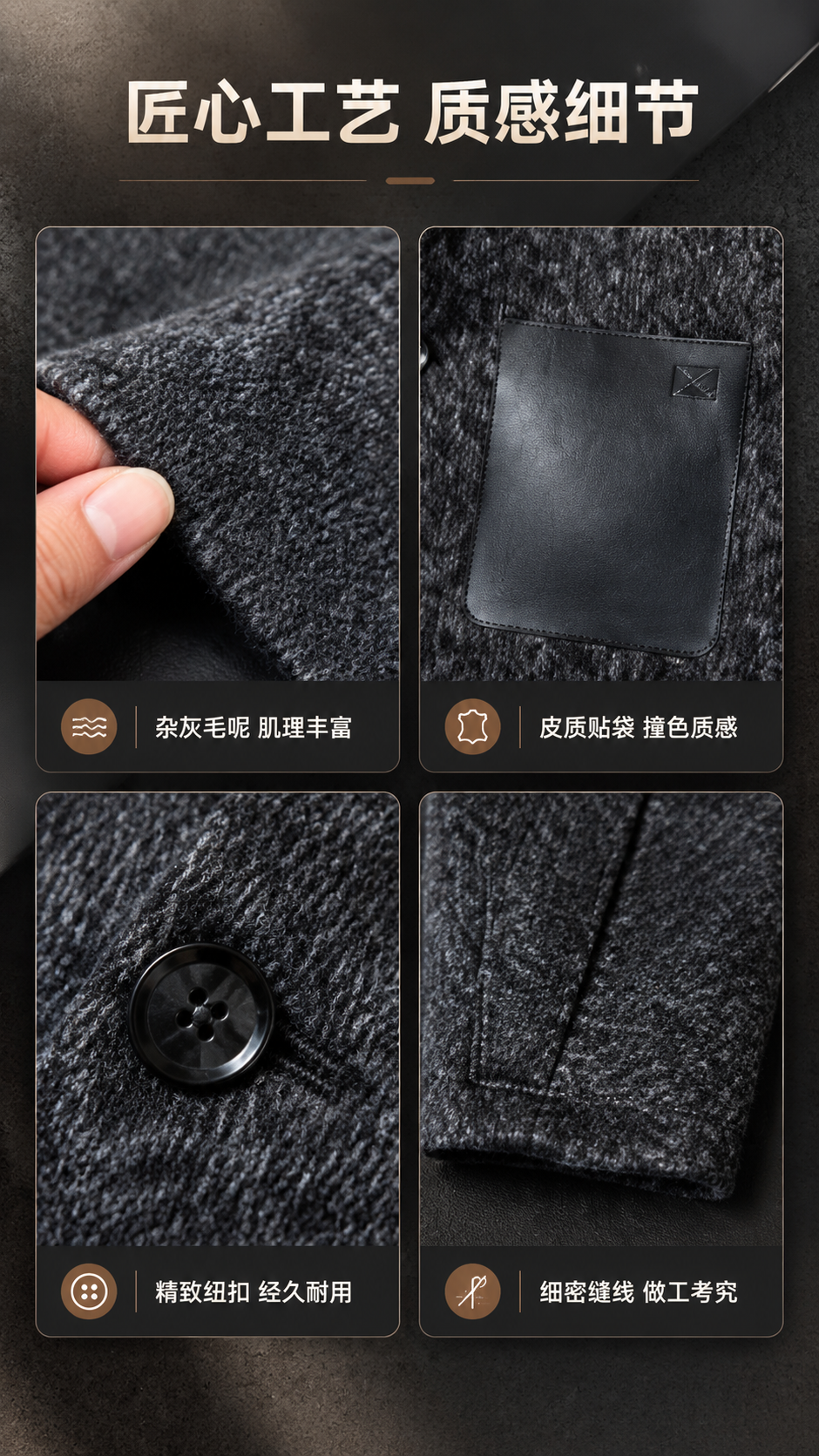 [商品] 使用【图1】男士杂灰色翻领毛呢夹克；商品处理：保留杂… - 图片创意预览