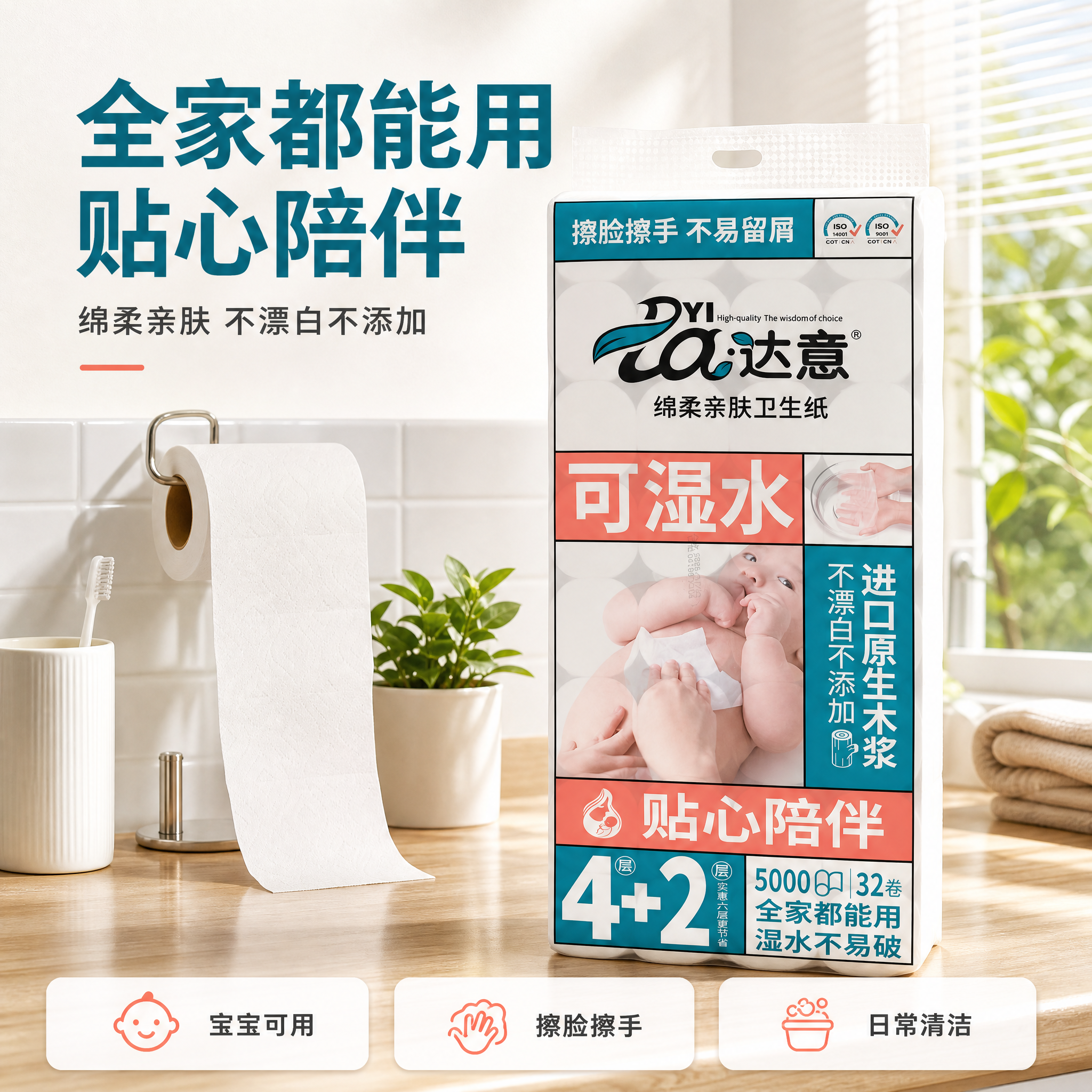 [主图-3] 达意卫生纸家庭使用场景图，展示产品在真实家居环境… - 图片创意预览