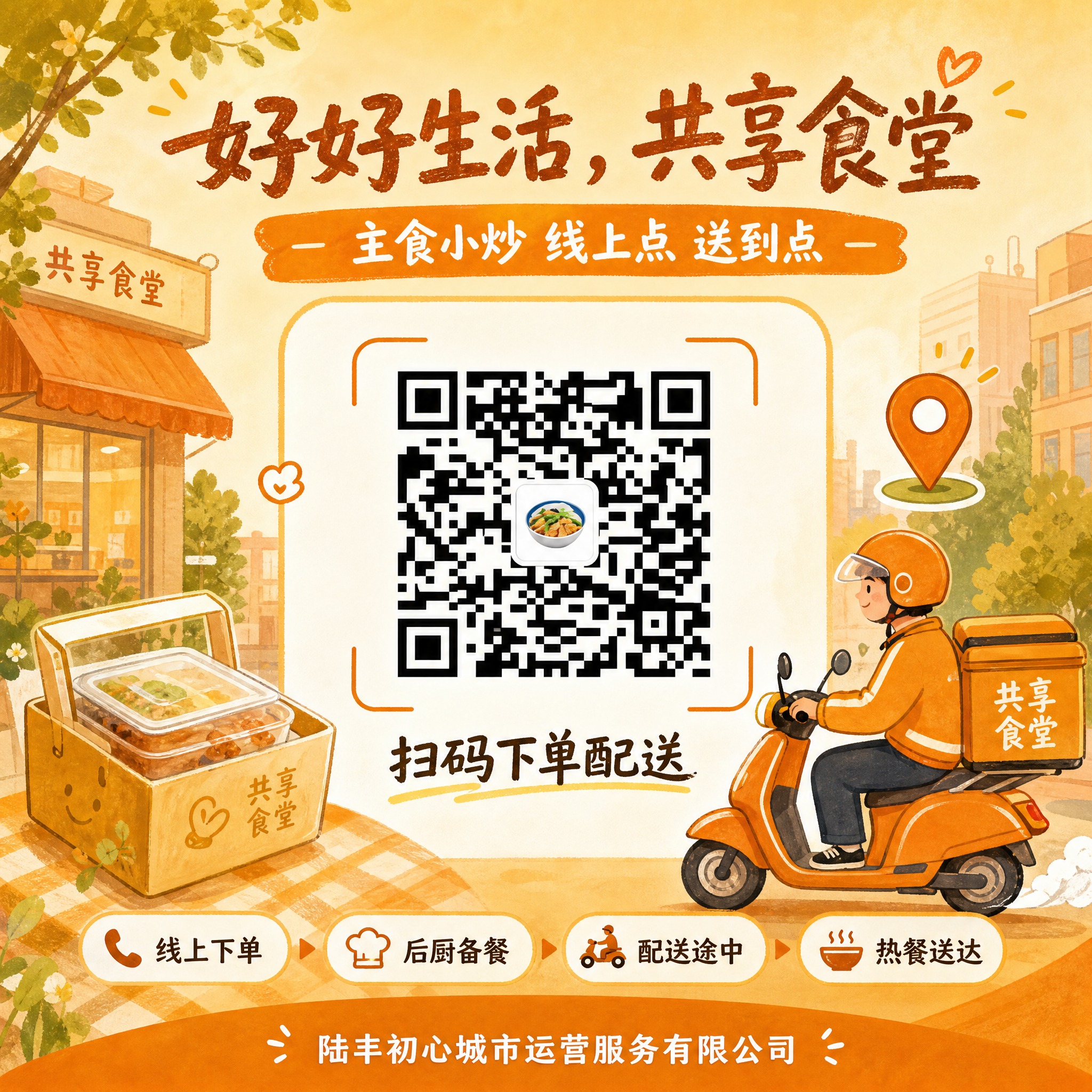 基于参考海报内容，生成1:1方形共享食堂点餐宣传海报，温馨暖色… - 图片创意预览
