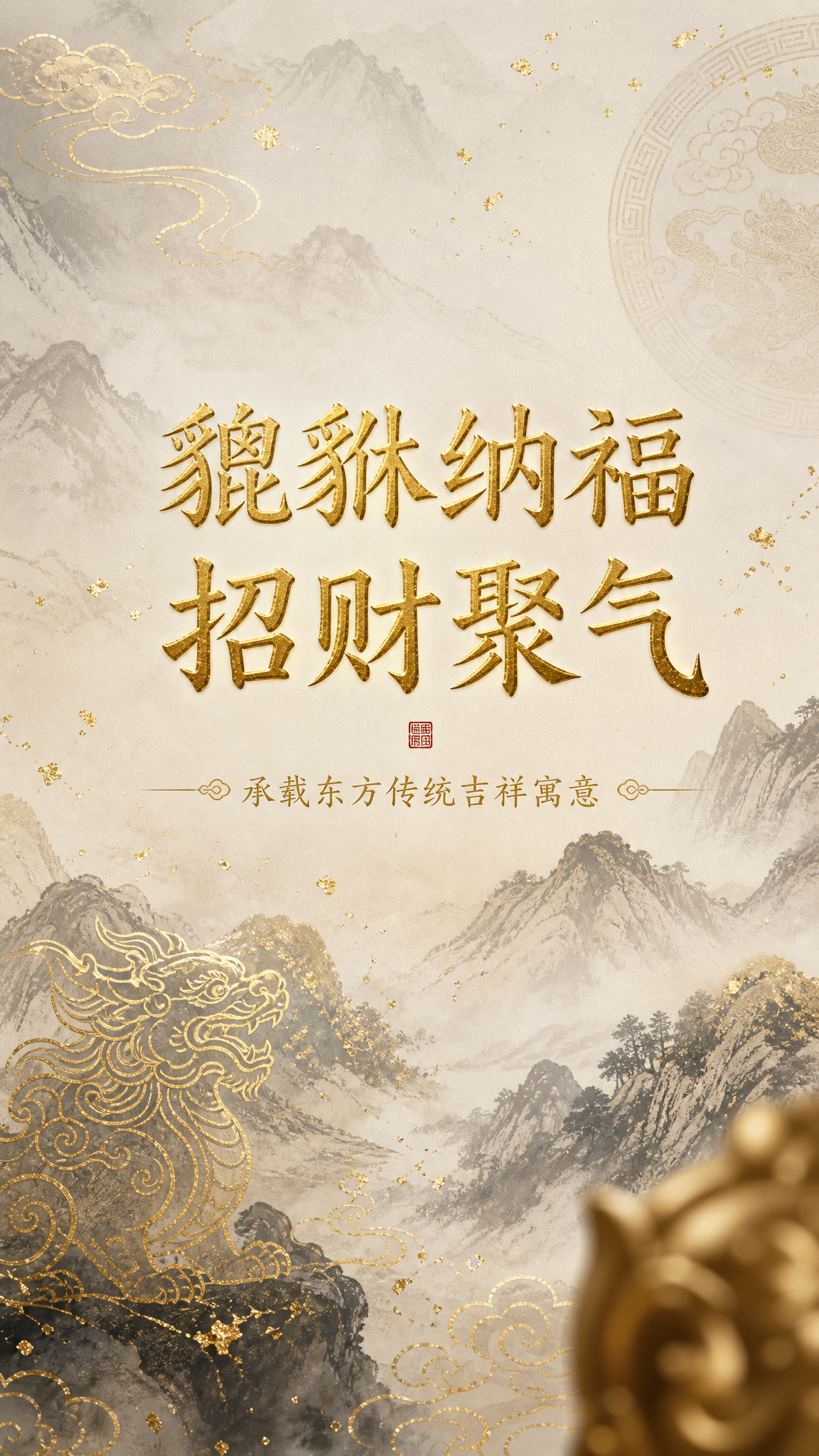 9:16竖版新中式禅意风电商海报，新中式简约鎏金烫金字体。本屏… - 图片创意预览