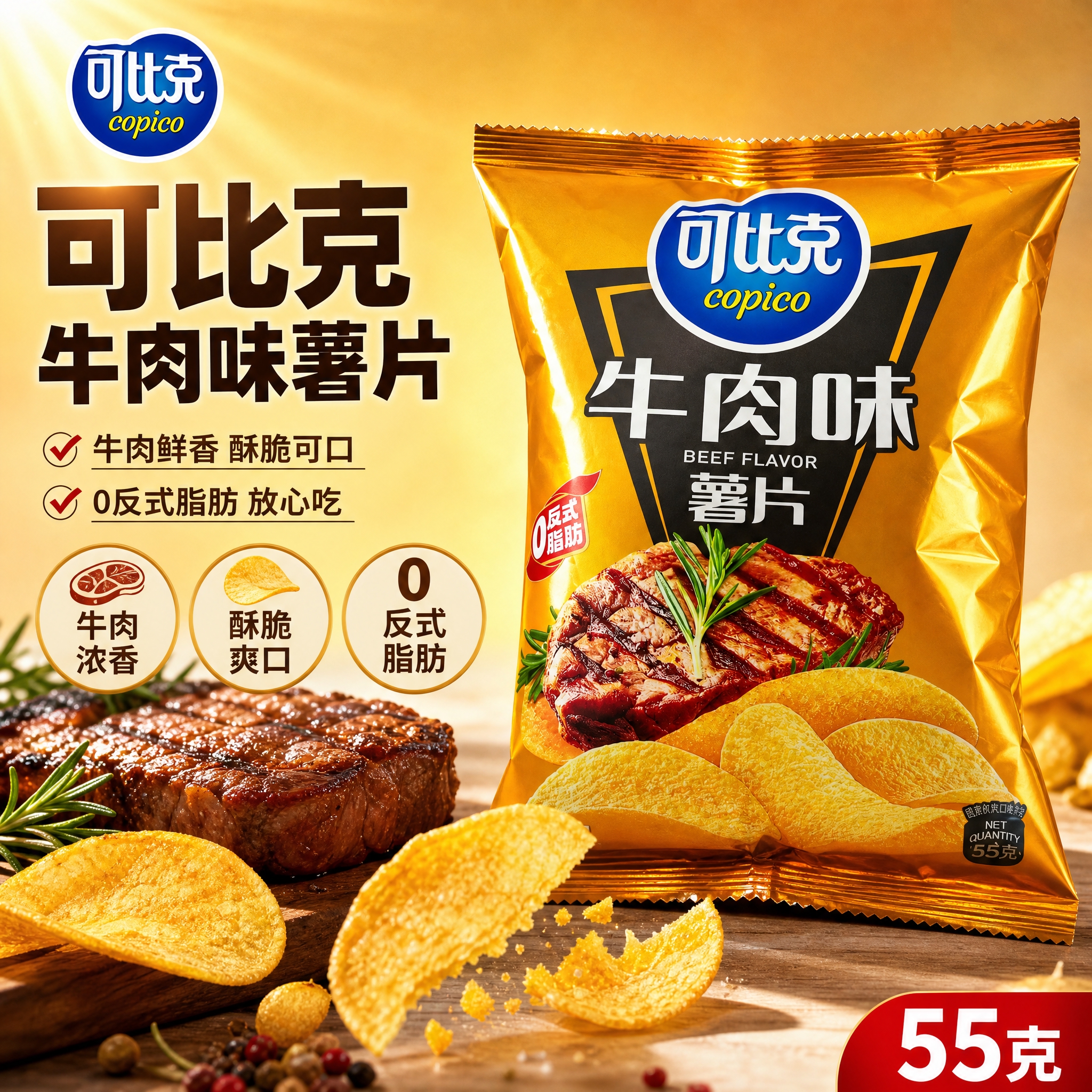 [主图-10] 可比克牛肉味薯片 爆款促销感主图，突出牛肉鲜香… - 图片创意预览