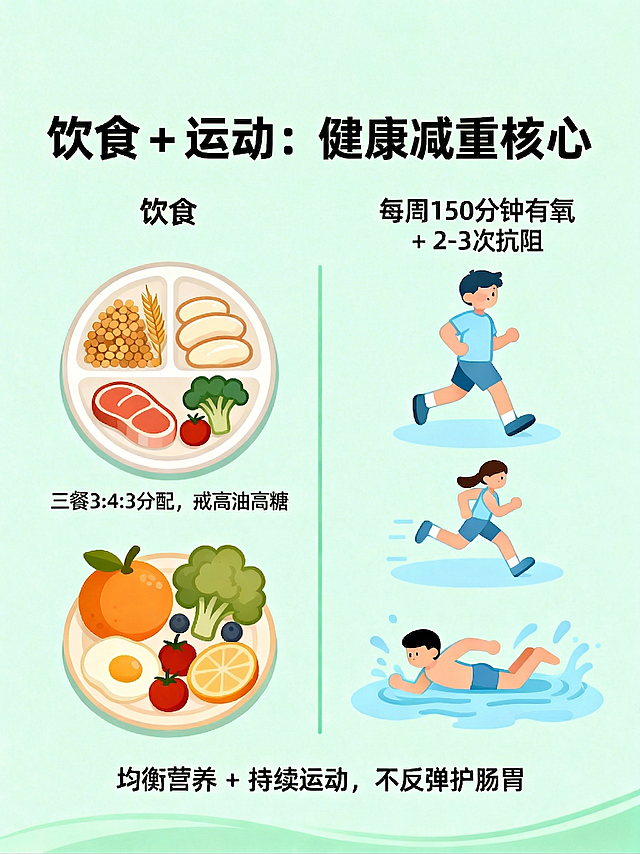 标题：饮食+运动：健康减重核心 调整为一行