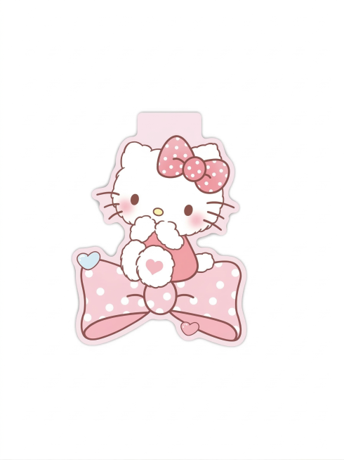 参考原图重新生成一张清晰端正不倾斜的Hello Kitty卡通图，保留原图中粉色波点蝴蝶结、粉色波点头饰和心形装饰的设计，保持可爱甜美的粉色系卡通风格，画面干净清晰，主体摆正不倾斜预览效果