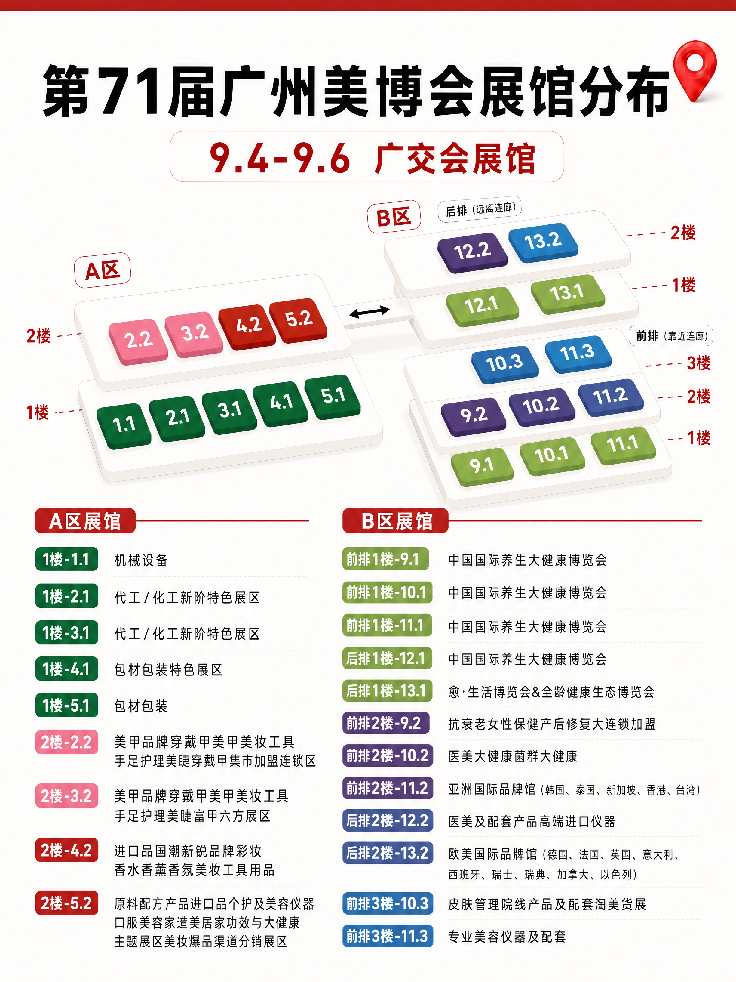 小红书笔记风格的第71届广州美博会展馆分布图，3:4竖版，in… - 图片创意预览
