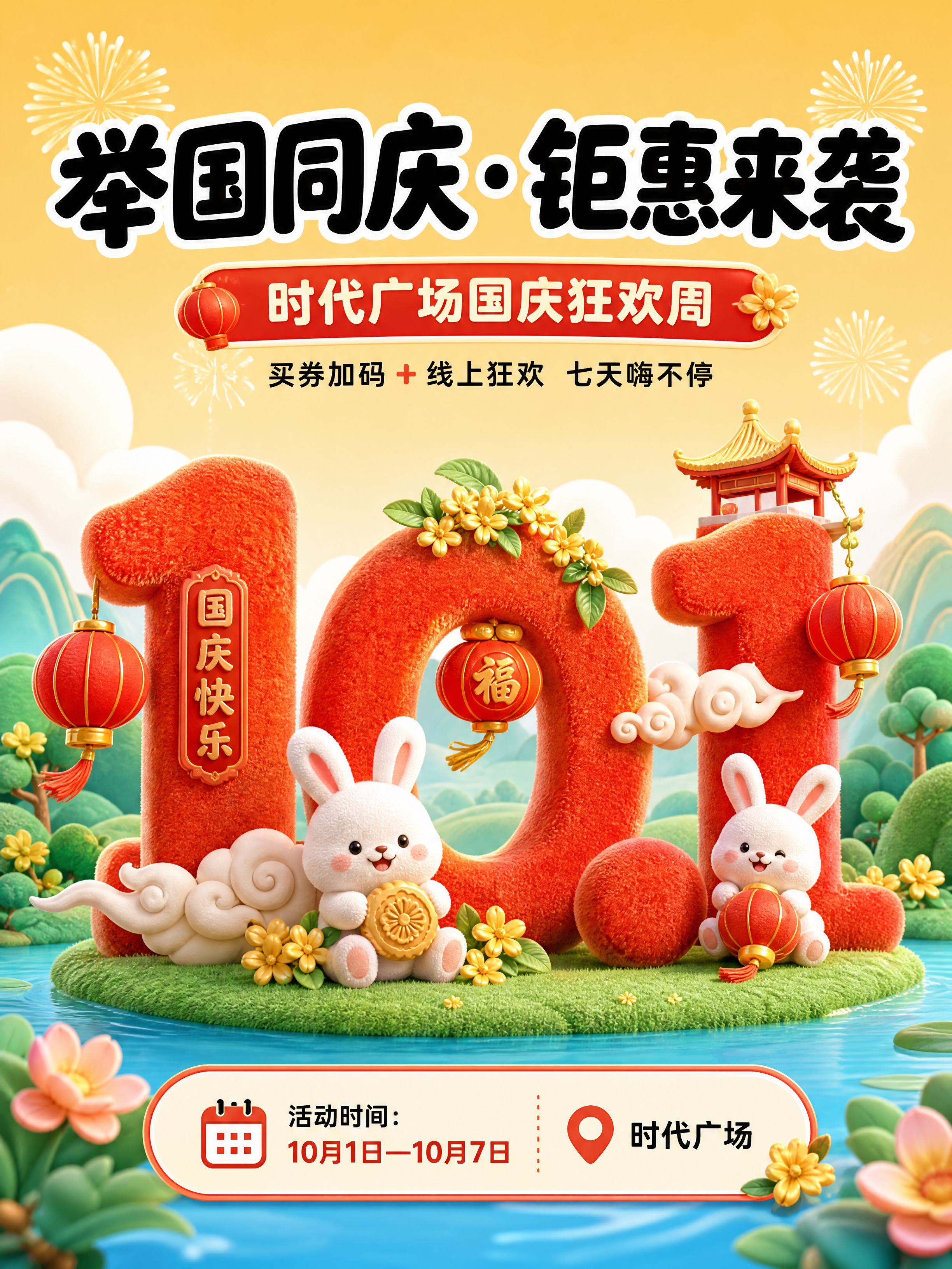 [商品] 无实物商品，为时代广场国庆促销活动宣传海报，参考图风… - 图片创意预览