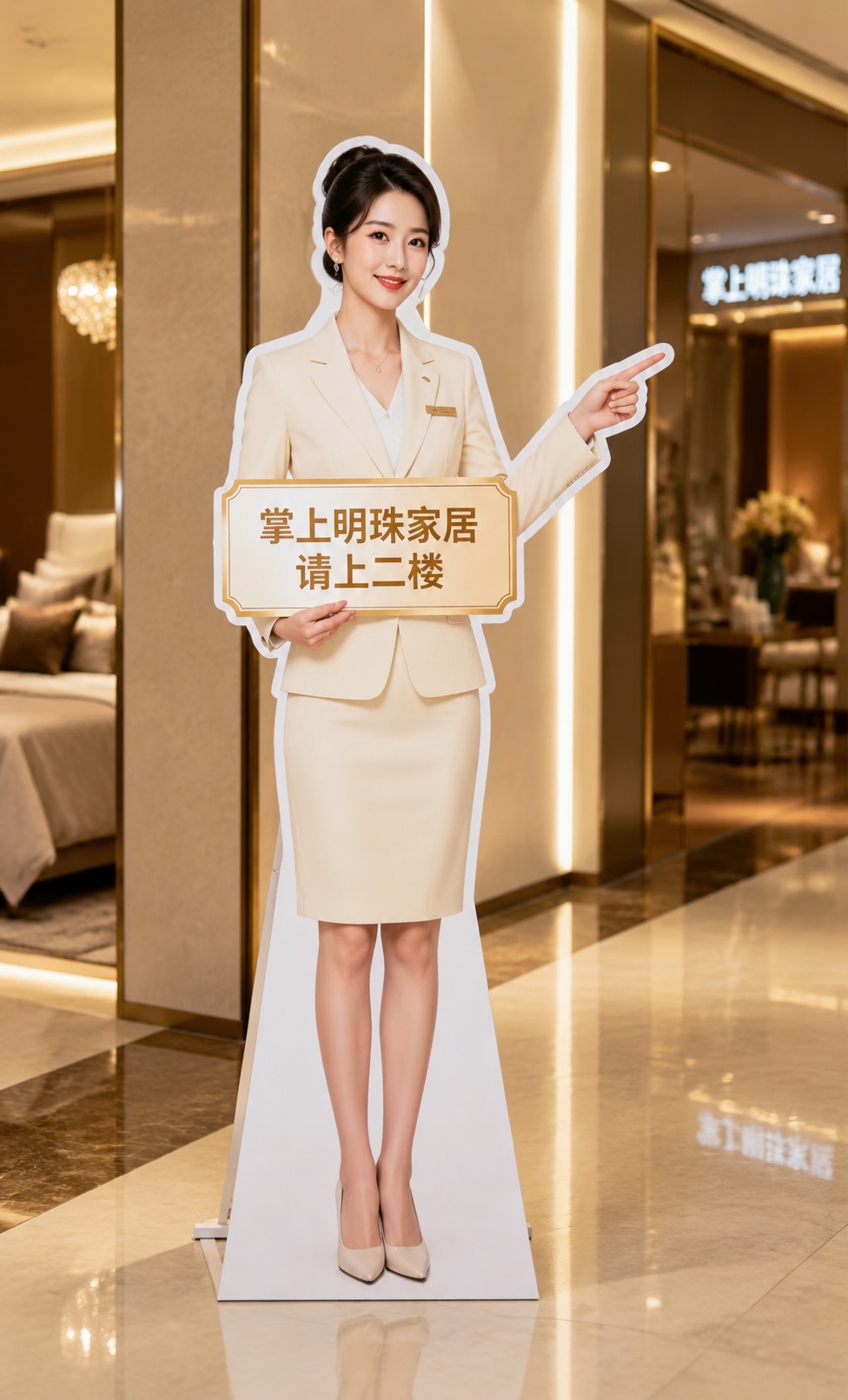参考图中的人物立牌指示牌样式，生成一位端庄温雅的职业女性人形立… - 图片创意预览