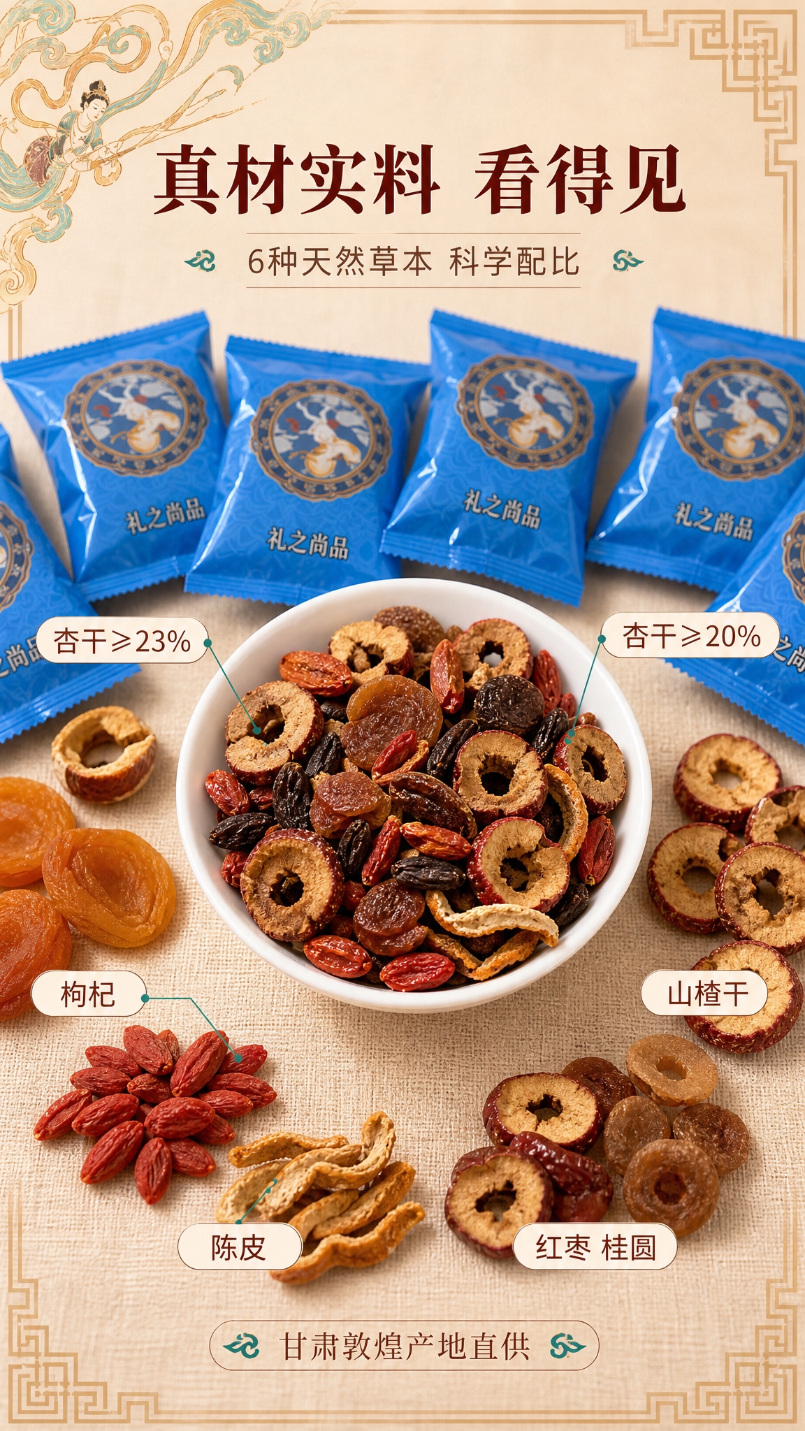 [商品] 使用【图4】草本杏皮茶原料展示图；保留白色小碗中杏干… - 图片创意预览