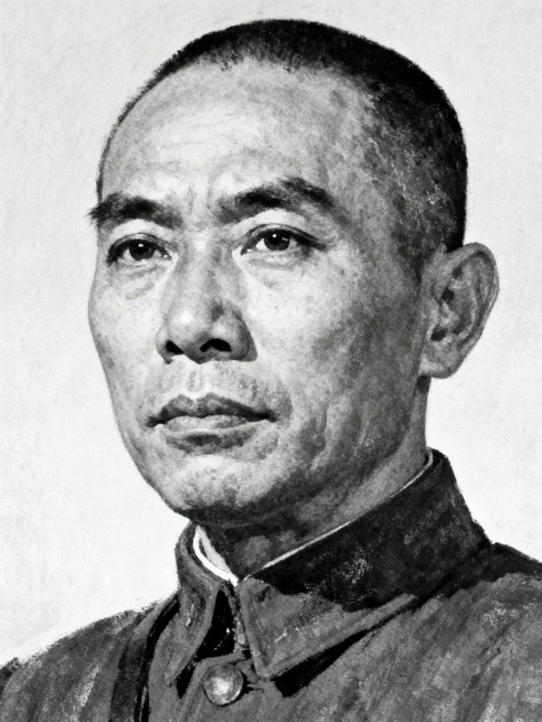 抗日战争时期抗日英雄吴山民的正式半身黑白画像，历史人物肖像，写实风格，庄重严肃预览效果