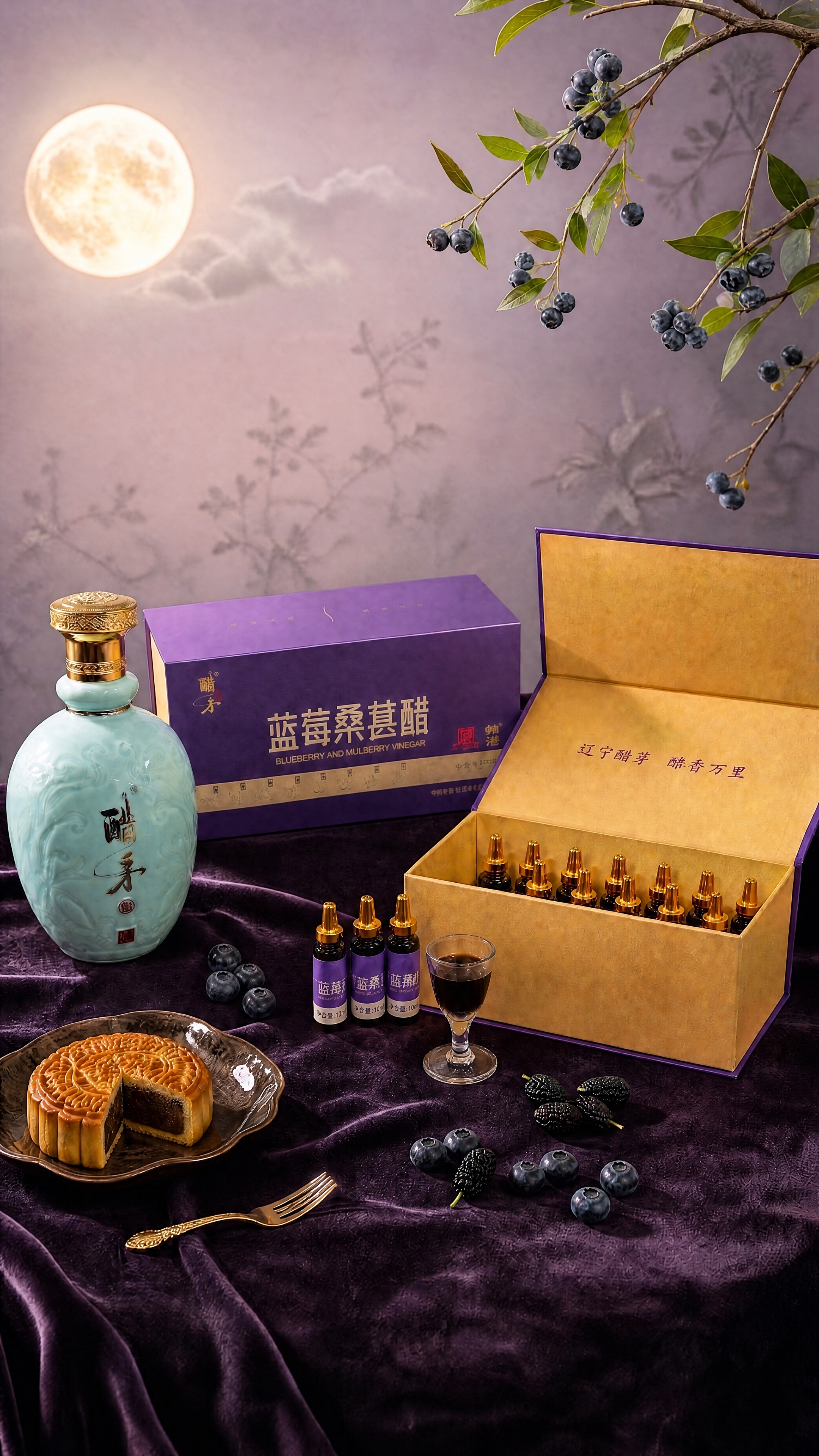 仅提亮背景区域，背景整体变亮，呈现更明亮通透的暖灰紫渐变，月亮… - 图片创意预览