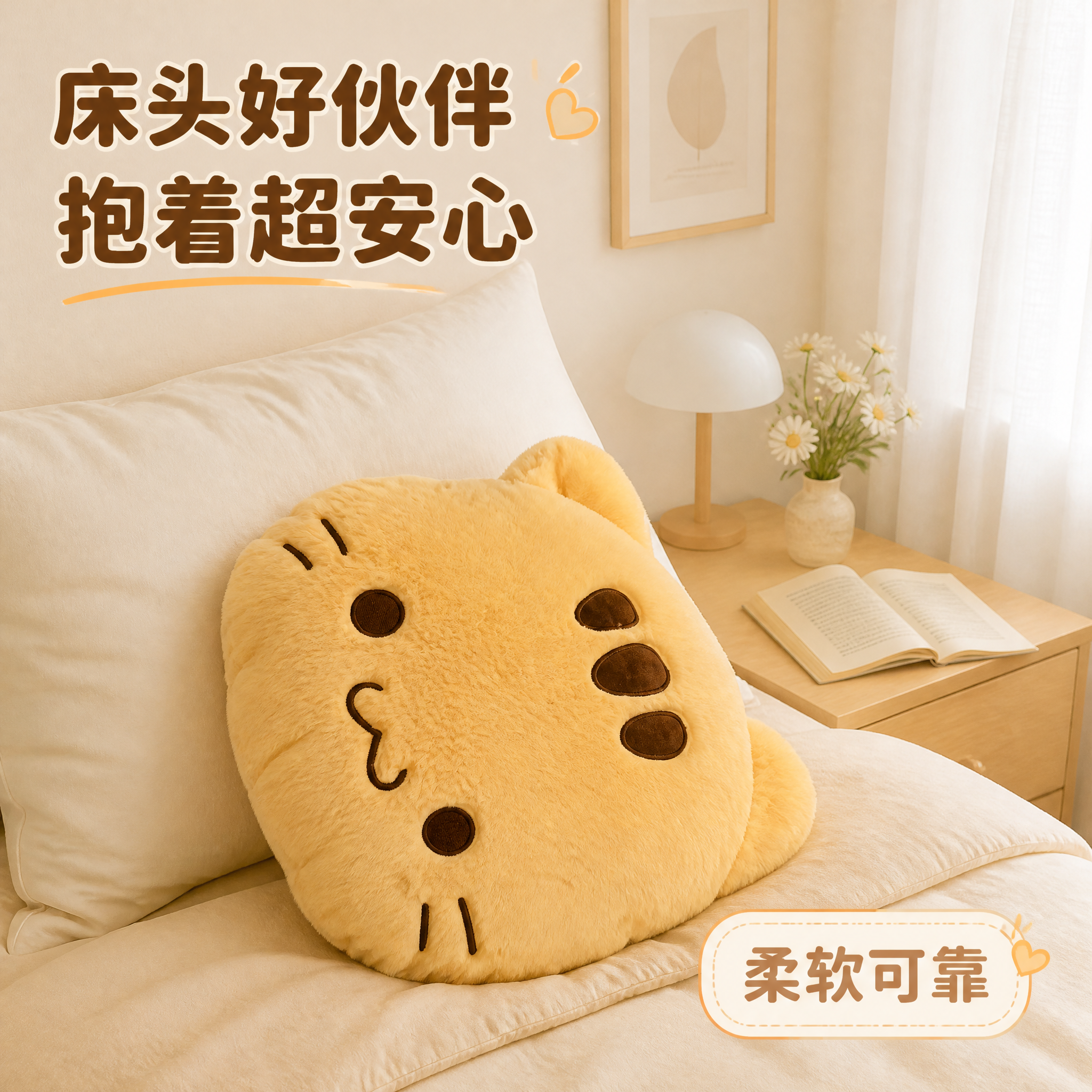 [主图-3] 大黄猫抱枕 卧室使用场景图 床上陪伴效果。 [统… - 图片创意预览