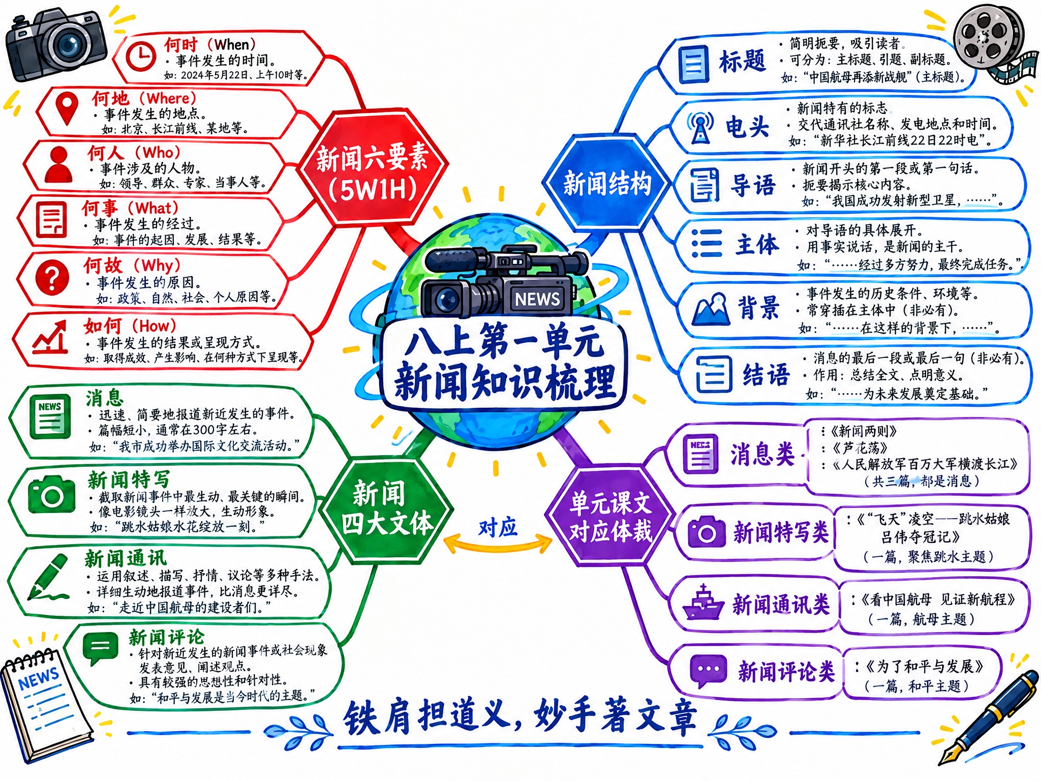 基于参考图的手绘思维导图风格，重新生成一张A3横向的"八上第一… - 图片创意预览