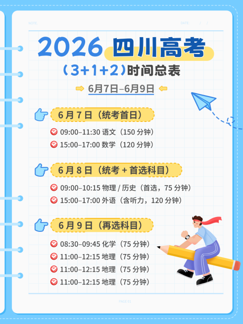 2026四川高考时间安排总表清新手账风小红书配图预览效果
