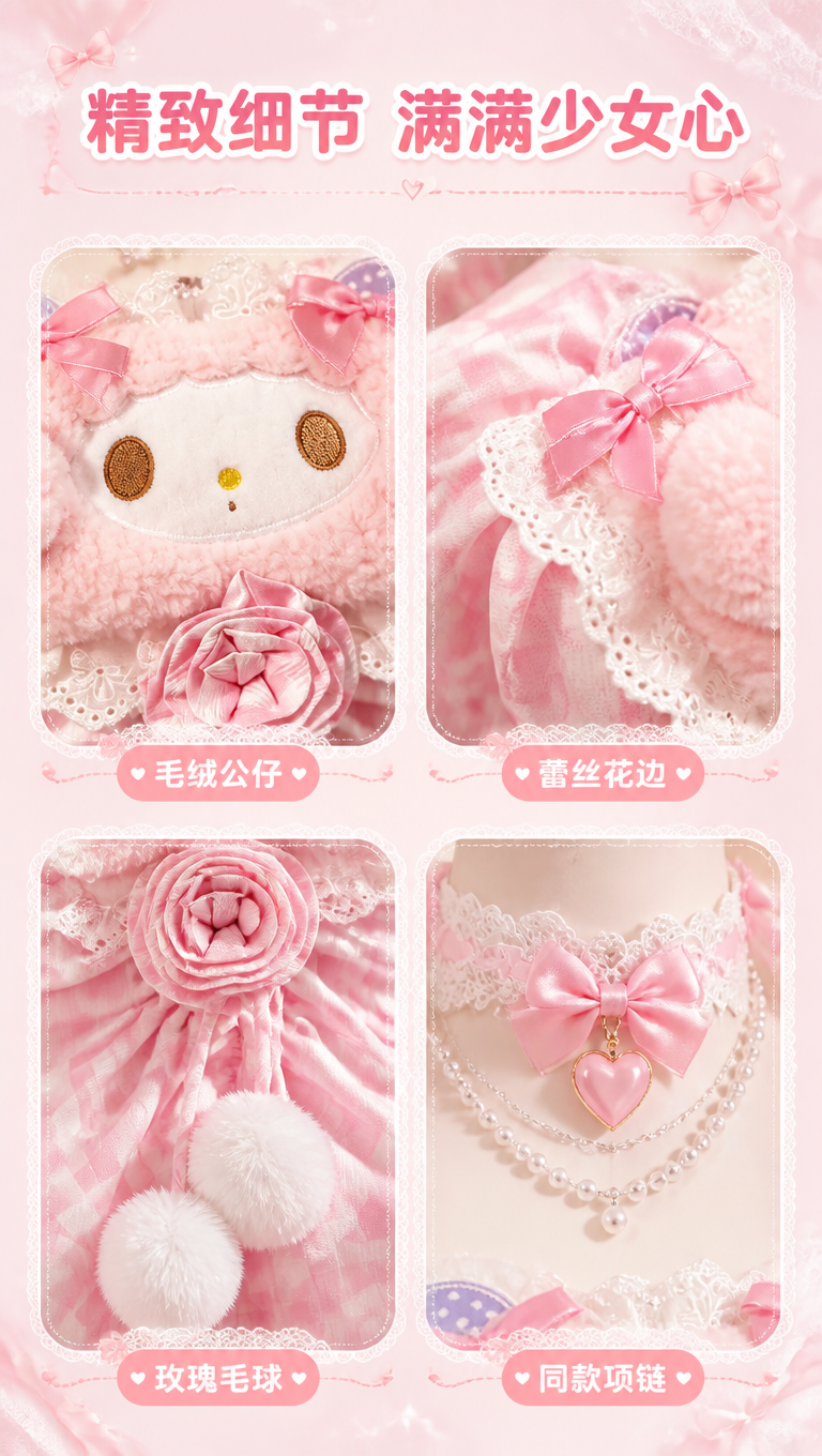 [商品] 使用【图1】粉白格纹美乐蒂主题抹胸睡裙+蕾丝蝴蝶结颈… - 图片创意预览