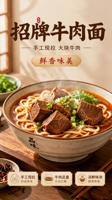 普通的餐饮宣传图，卖牛肉面预览效果