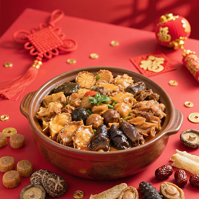 背景改为纯红色 带一些食材素材