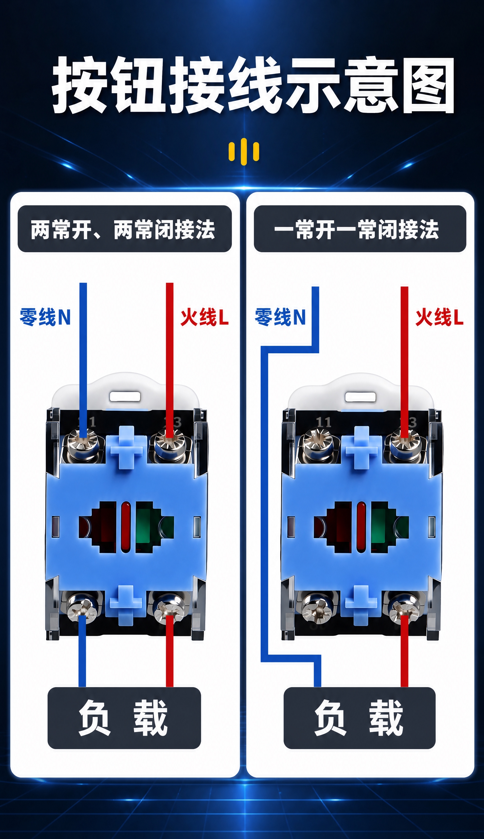电商详情页长图，按钮开关接线示意图，750px宽，深蓝科技工业… - 图片创意预览