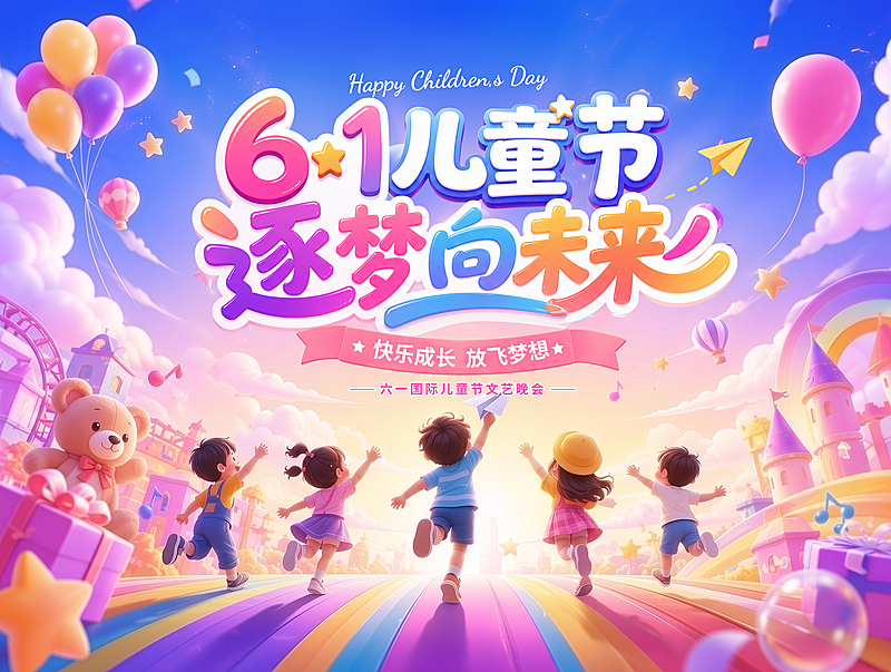 六一儿童节活动文艺晚会主KV朋友圈小红书展板宣传海报
