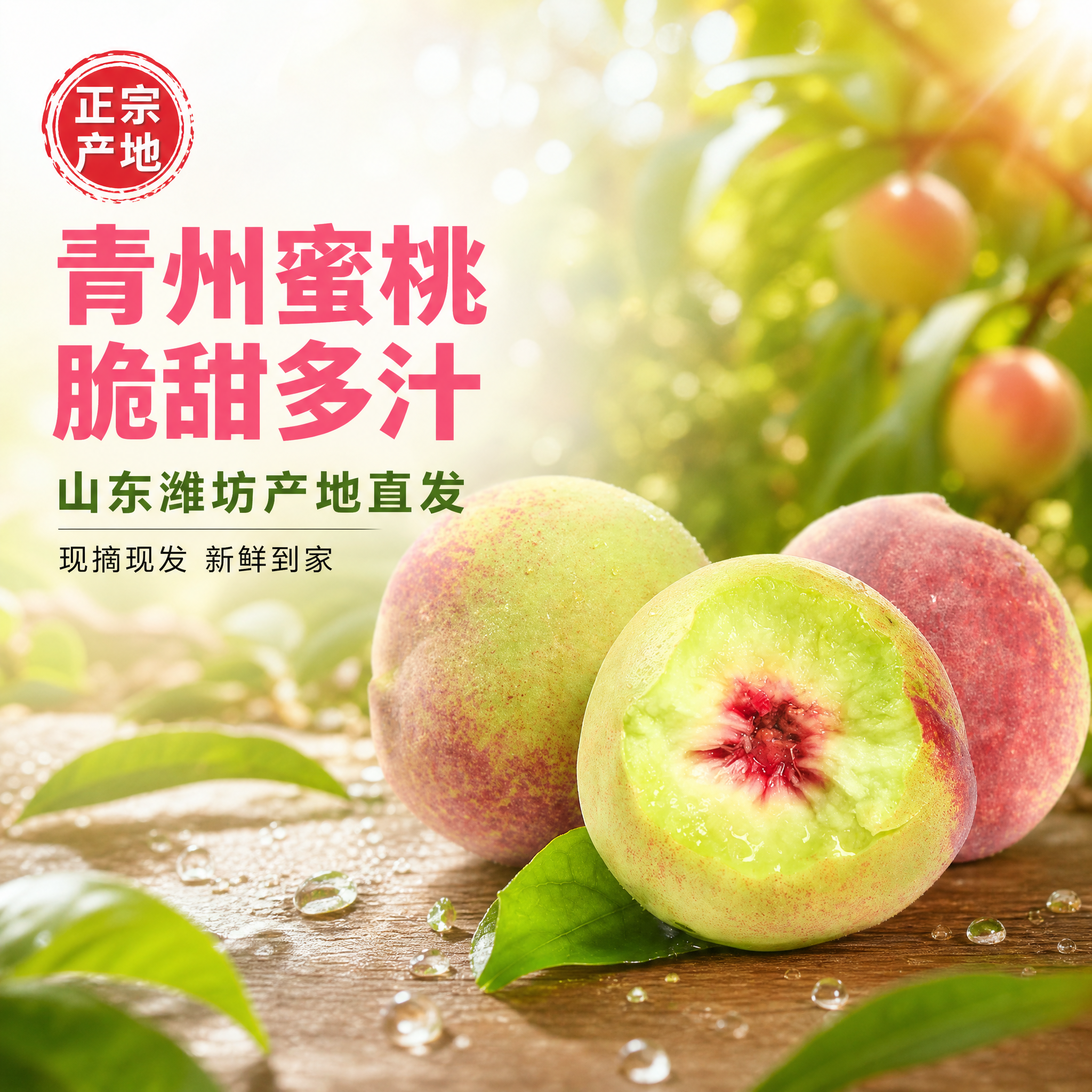 [主图-1] 山东潍坊青州蜜桃首图，食欲感诱惑场景。 [氛围风… - 图片创意预览