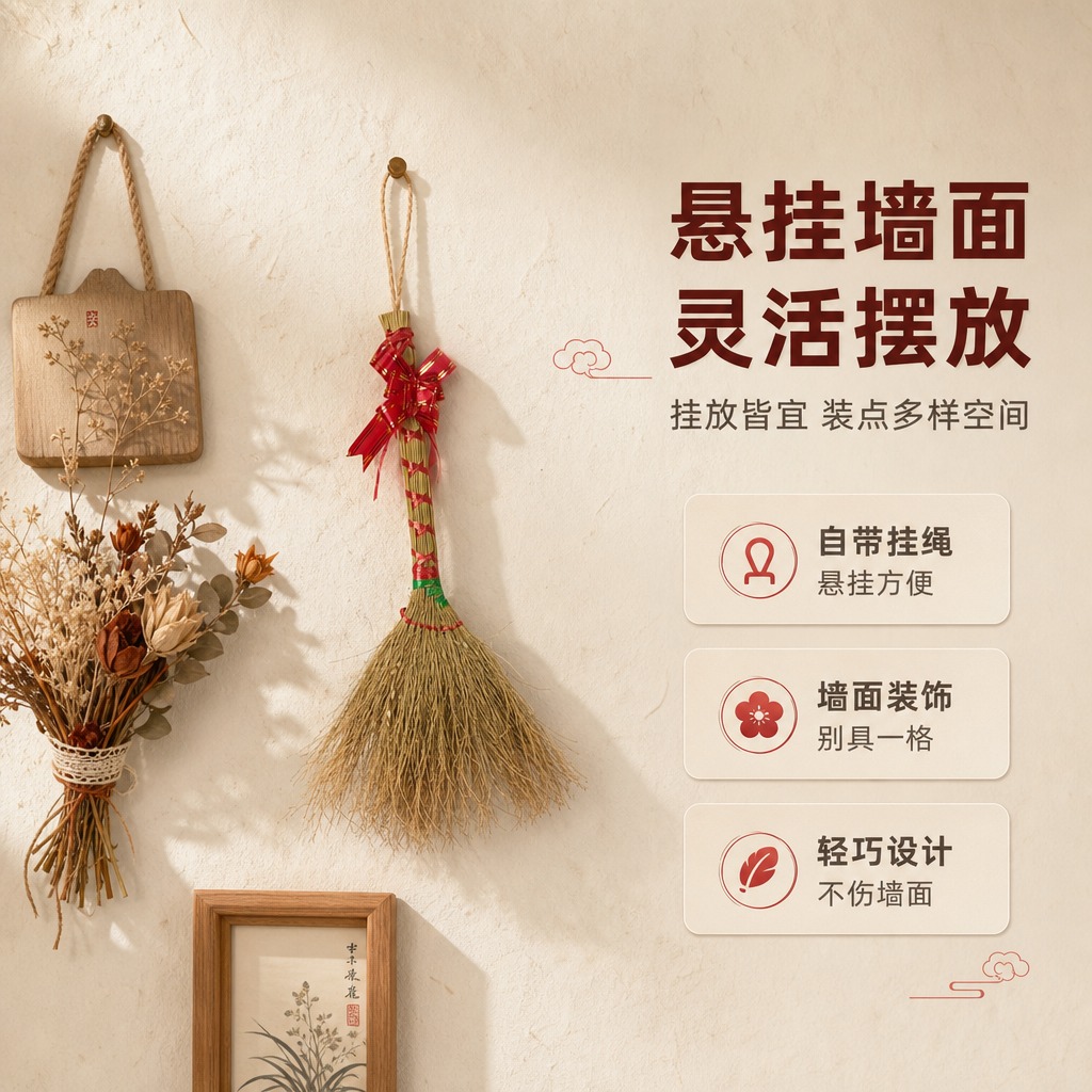 [商品] 使用【图1】小扫把斜款捆红绳装饰摆件；保留禾草扫把头… - 图片创意预览