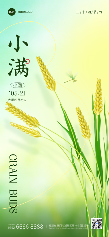 小满节气祝福通用清新感全屏竖版海报预览效果