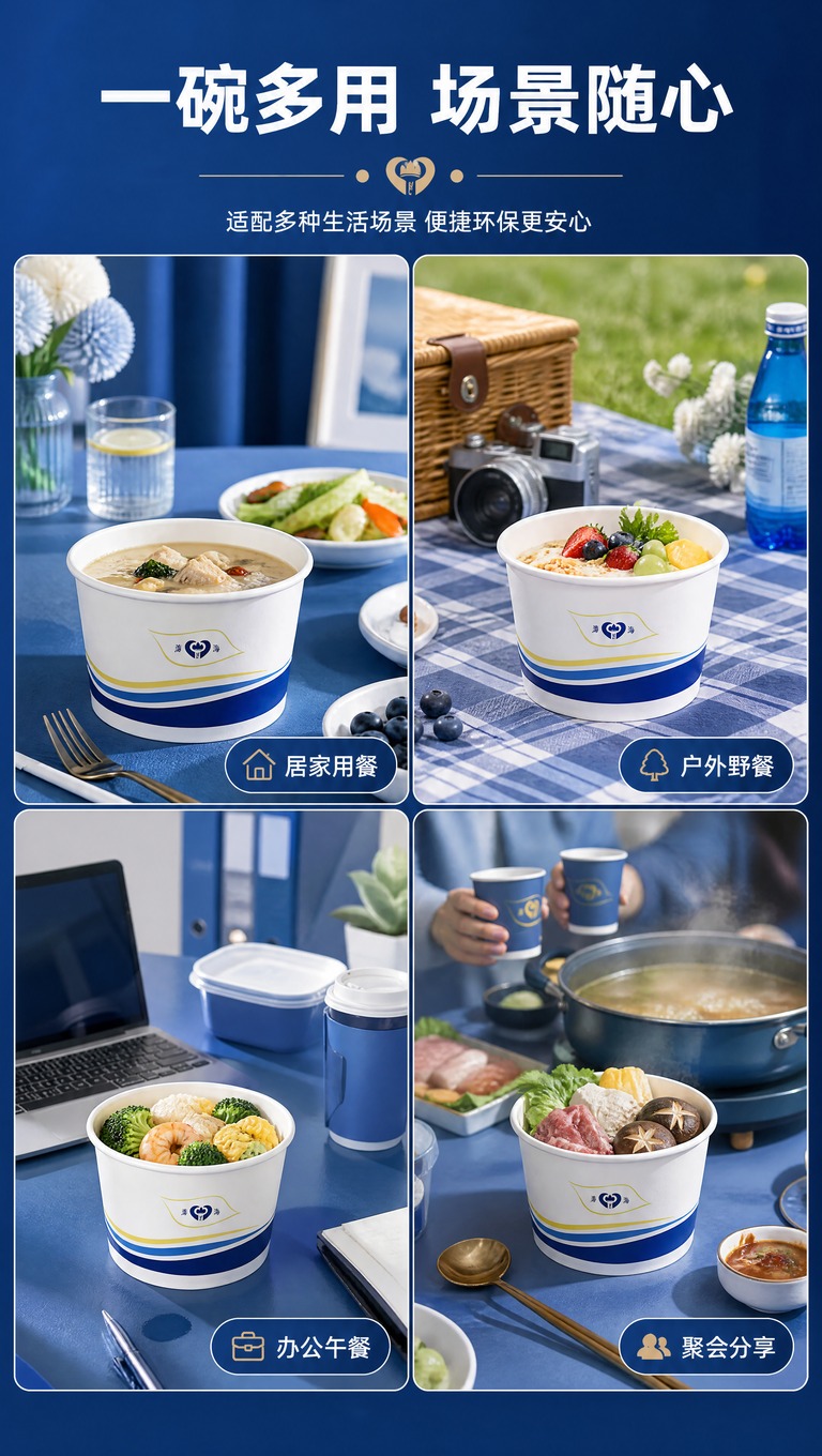 [商品] 使用【图1】海花纸碗；保留纸碗白色主体、蓝黄条纹图案… - 图片创意预览