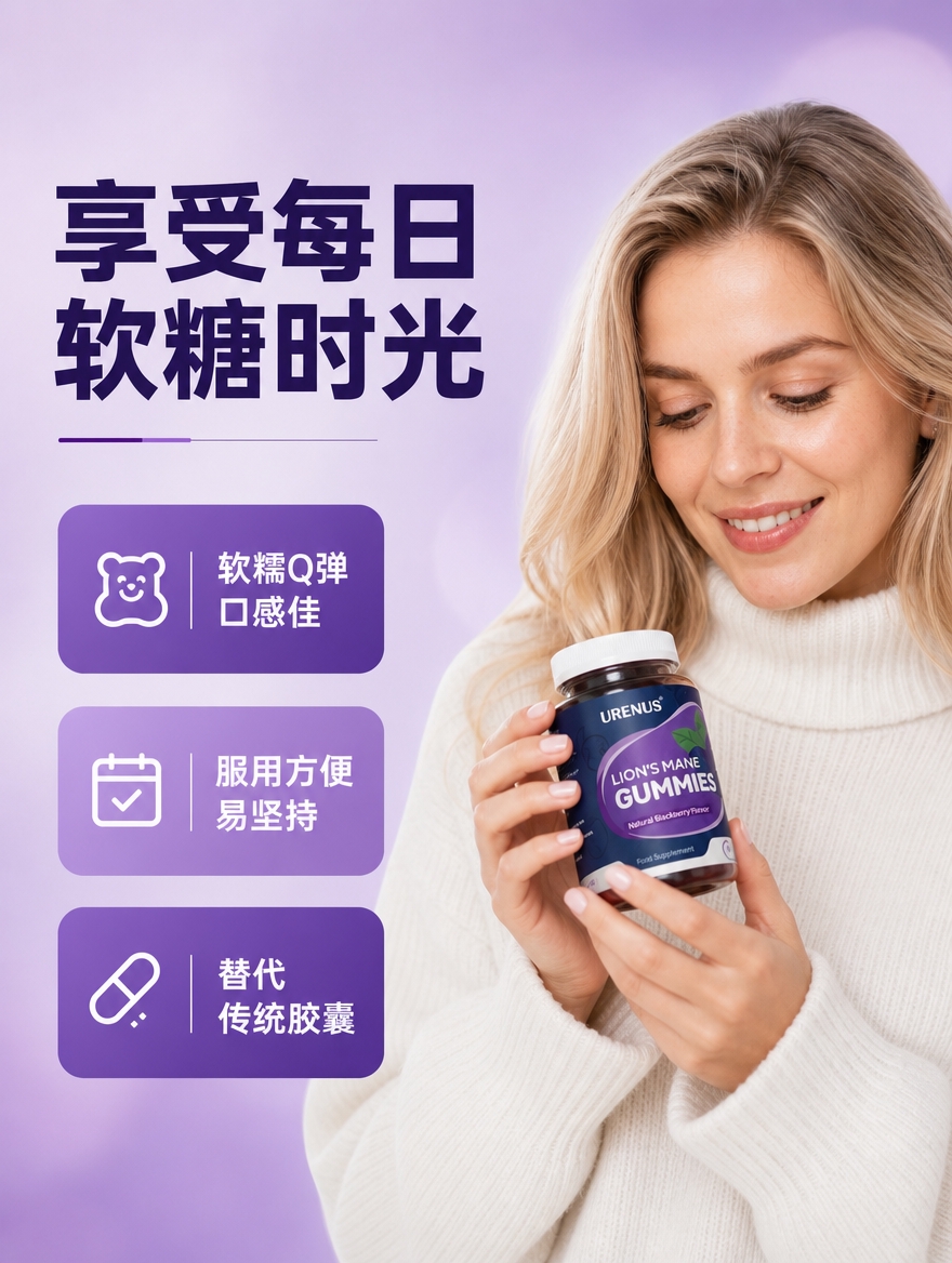 [商品] 使用【图4】URENUS猴头菇软糖女性手持产品图；保… - 图片创意预览