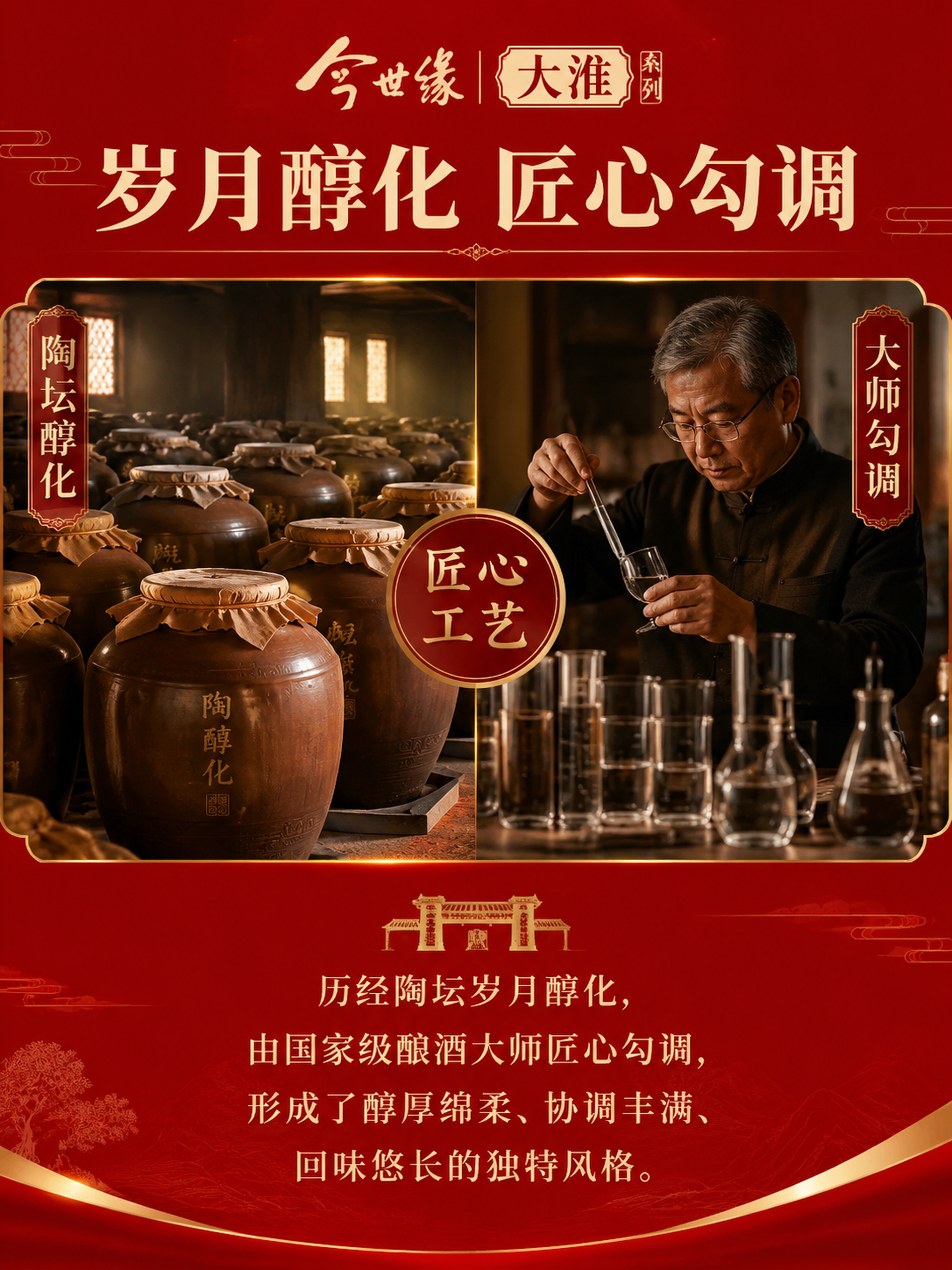 [第5屏] 今世缘大淮系列工艺品质展示，介绍陶坛醇化和大师勾调… - 图片创意预览