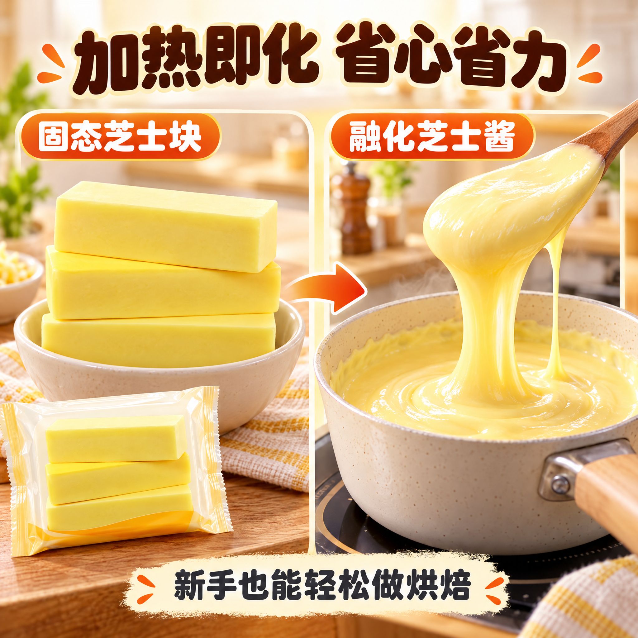 [主图-6] 芝烘焙芝士块 易融化 烘焙便捷性展示。 [统一基… - 图片创意预览