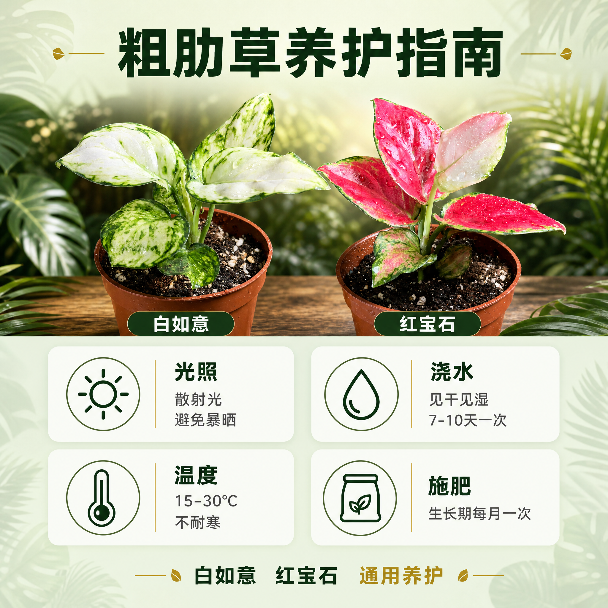 [主图-8] 白如意与红宝石粗肋草 养护指南信息主图。 [统一… - 图片创意预览