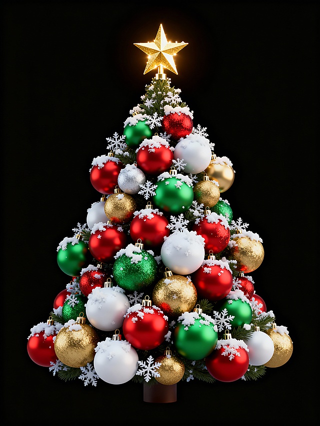 这个圣诞树灵感源于节日氛围，用红绿金白气球替代传统装饰，搭配星星顶，既保留圣诞经典配色，又以气球的轻盈感营造出活泼新颖的节日氛围