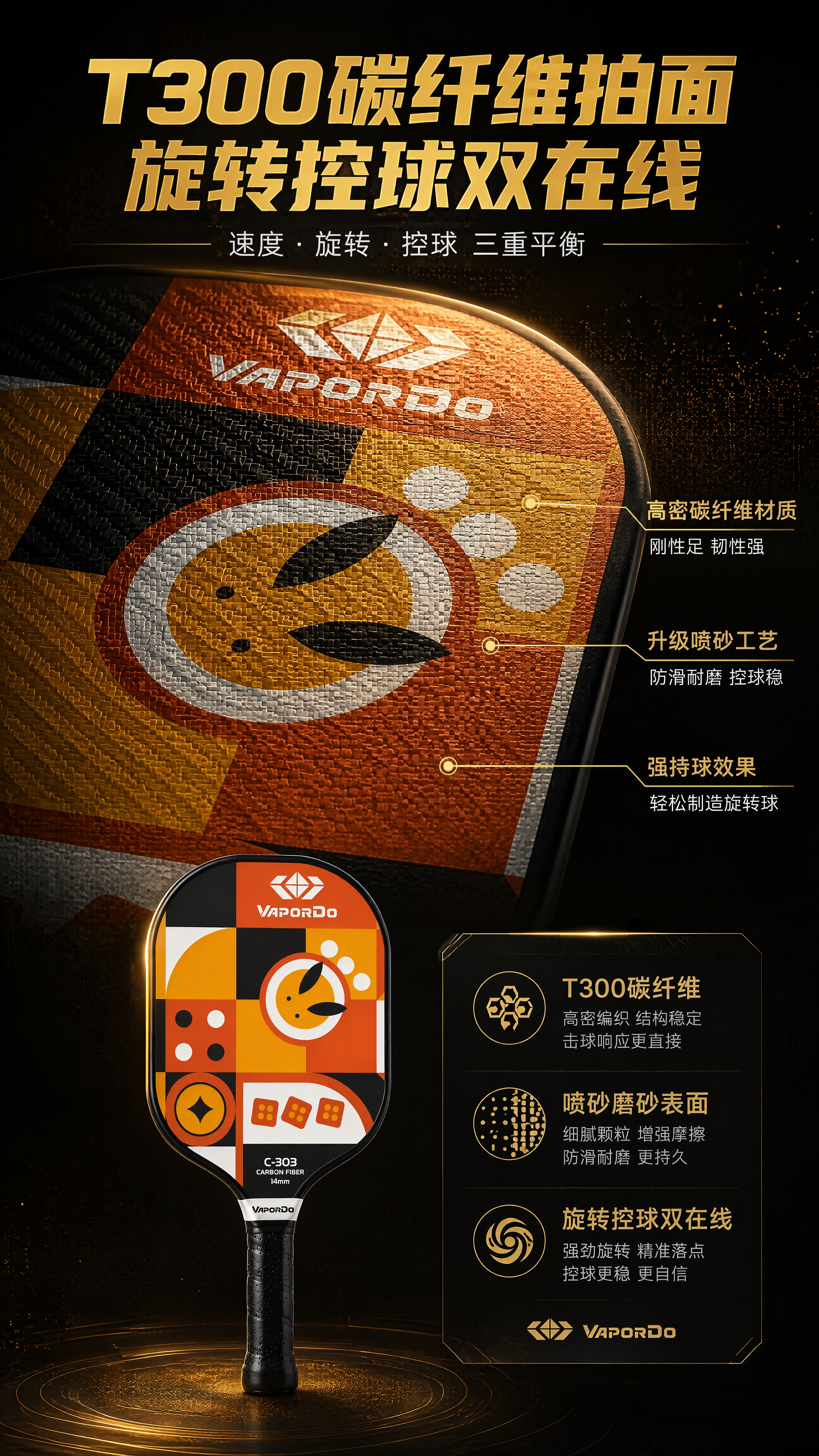 [商品] 使用【图1】T300碳纤维蜂窝减震匹克球拍；保留球拍… - 图片创意预览