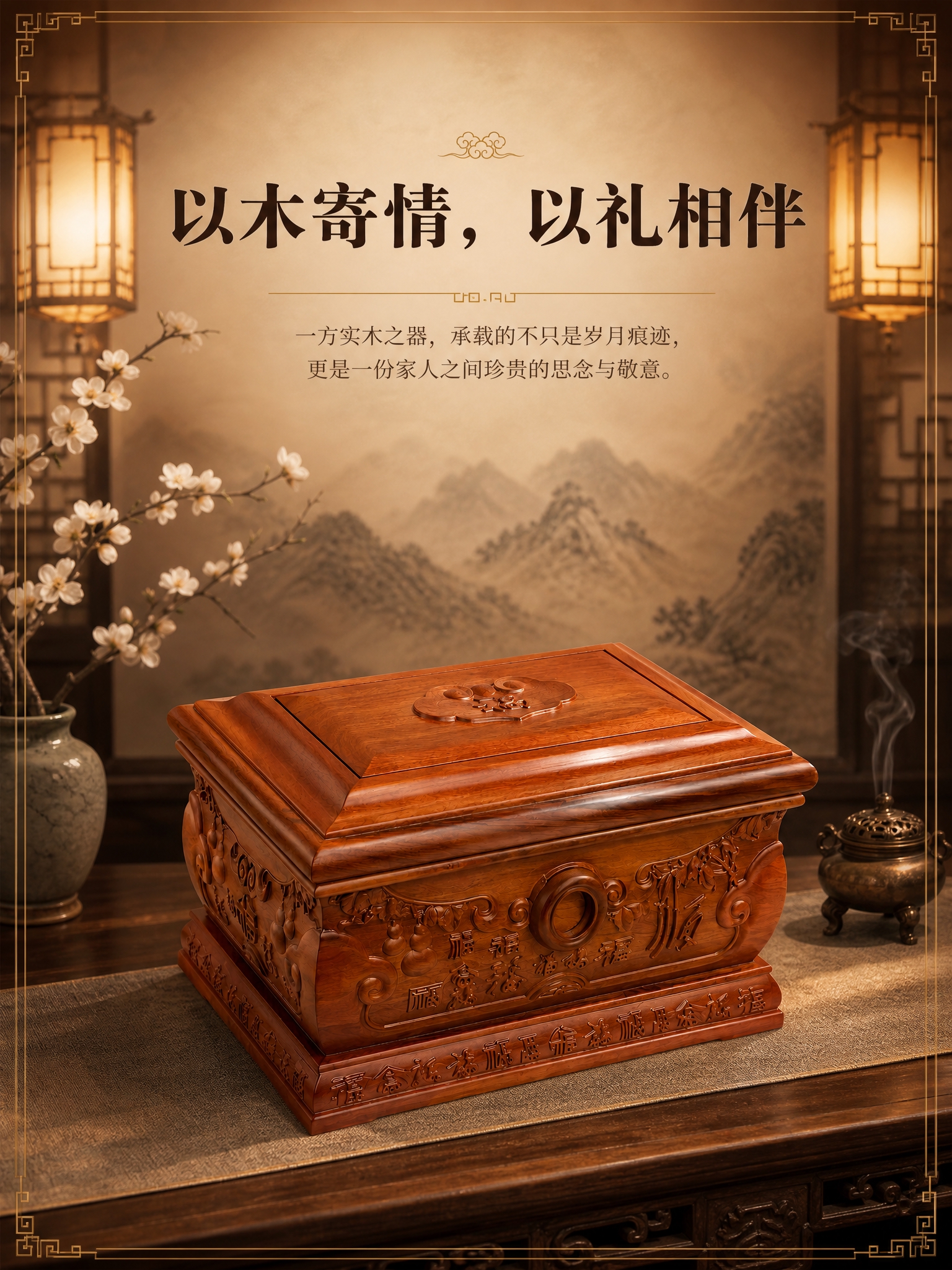 [商品] 使用【图5】古夷苏木实木骨灰盒斜侧面图；保留整体器型… - 图片创意预览