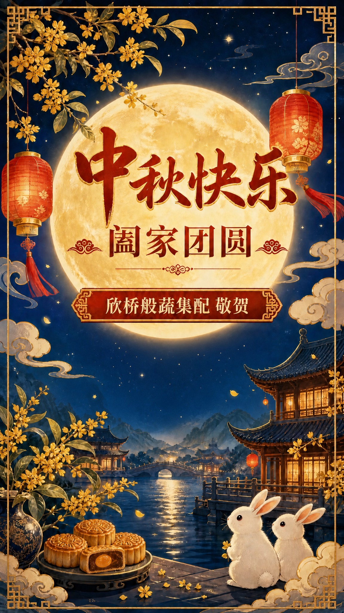 基于参考图重新生成，保持整体国风新中式中秋海报风格、深蓝夜空满… - 图片创意预览