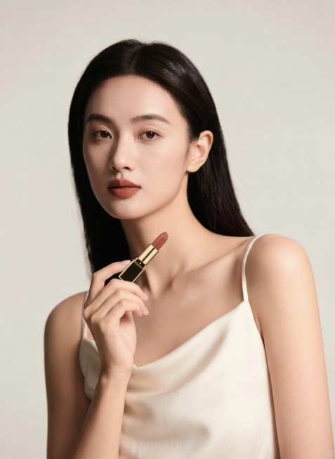 将图1的口红添加到图2的女生的手上预览效果