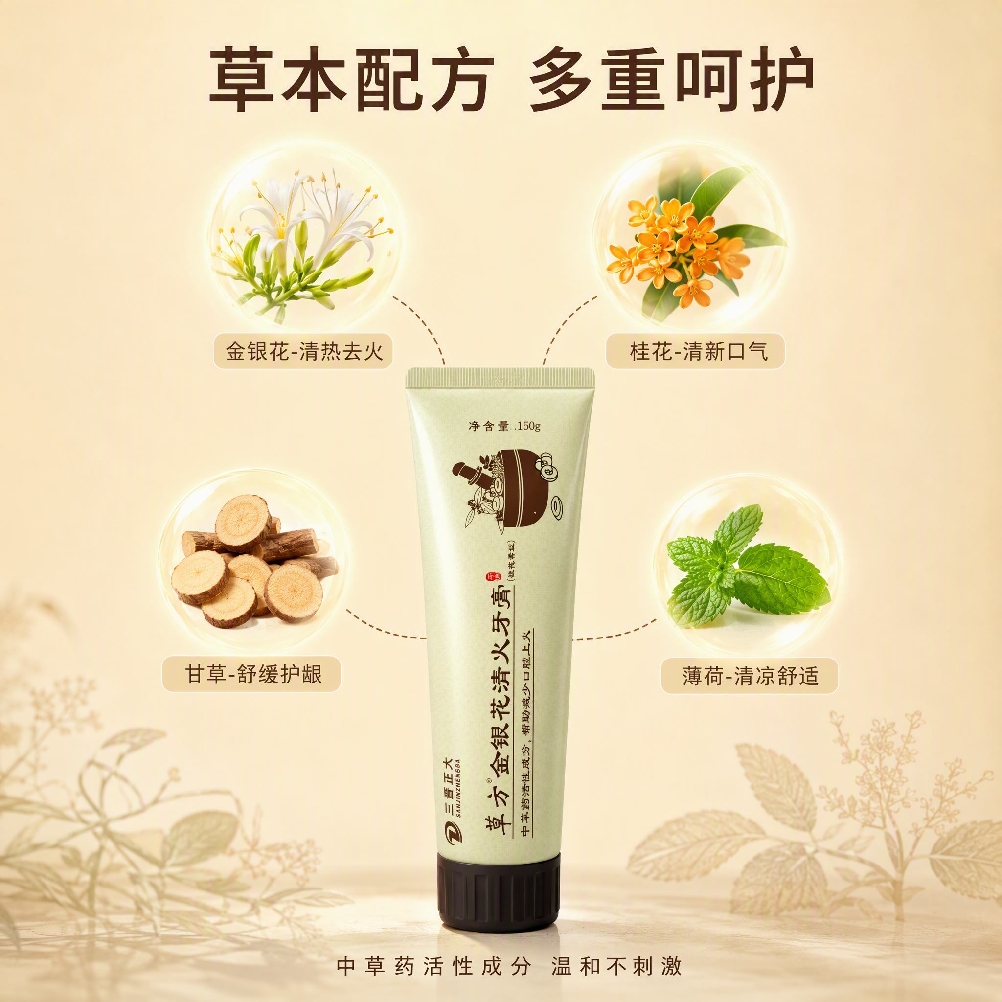 [主图-2] 草方金银花清火牙膏 成分解析图 [氛围风格] 中… - 图片创意预览