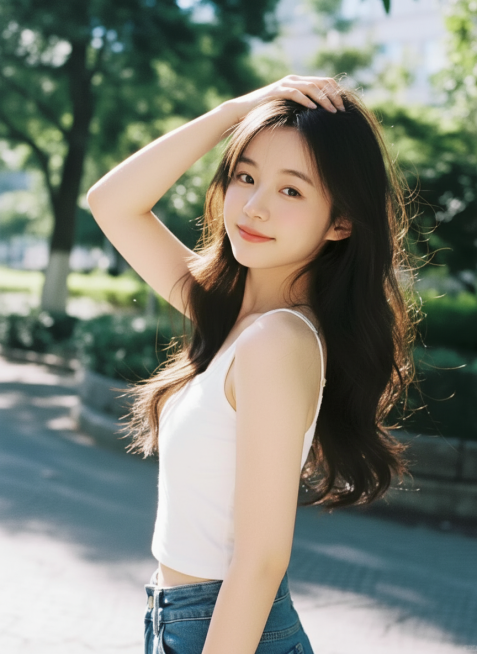 女生的手势变为一只手举起来撩头发预览效果