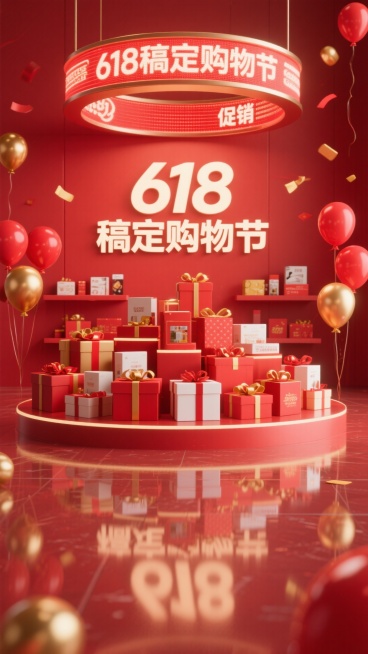 3D风格，红色，“618稿定购物节”预览效果