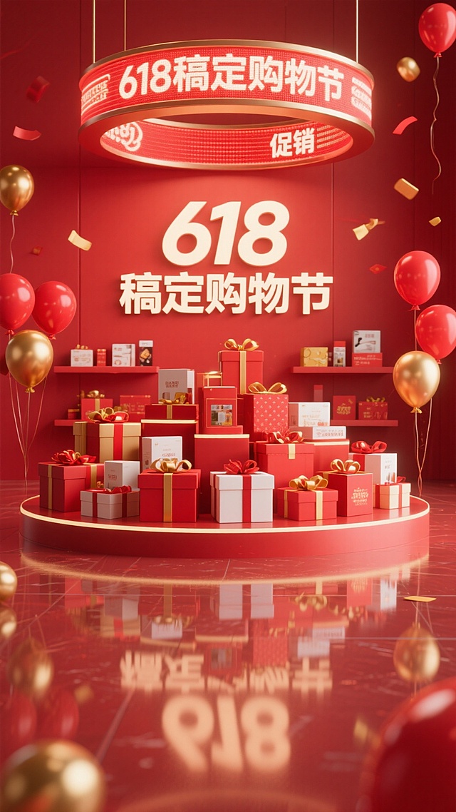 3D风格，红色，“618稿定购物节”