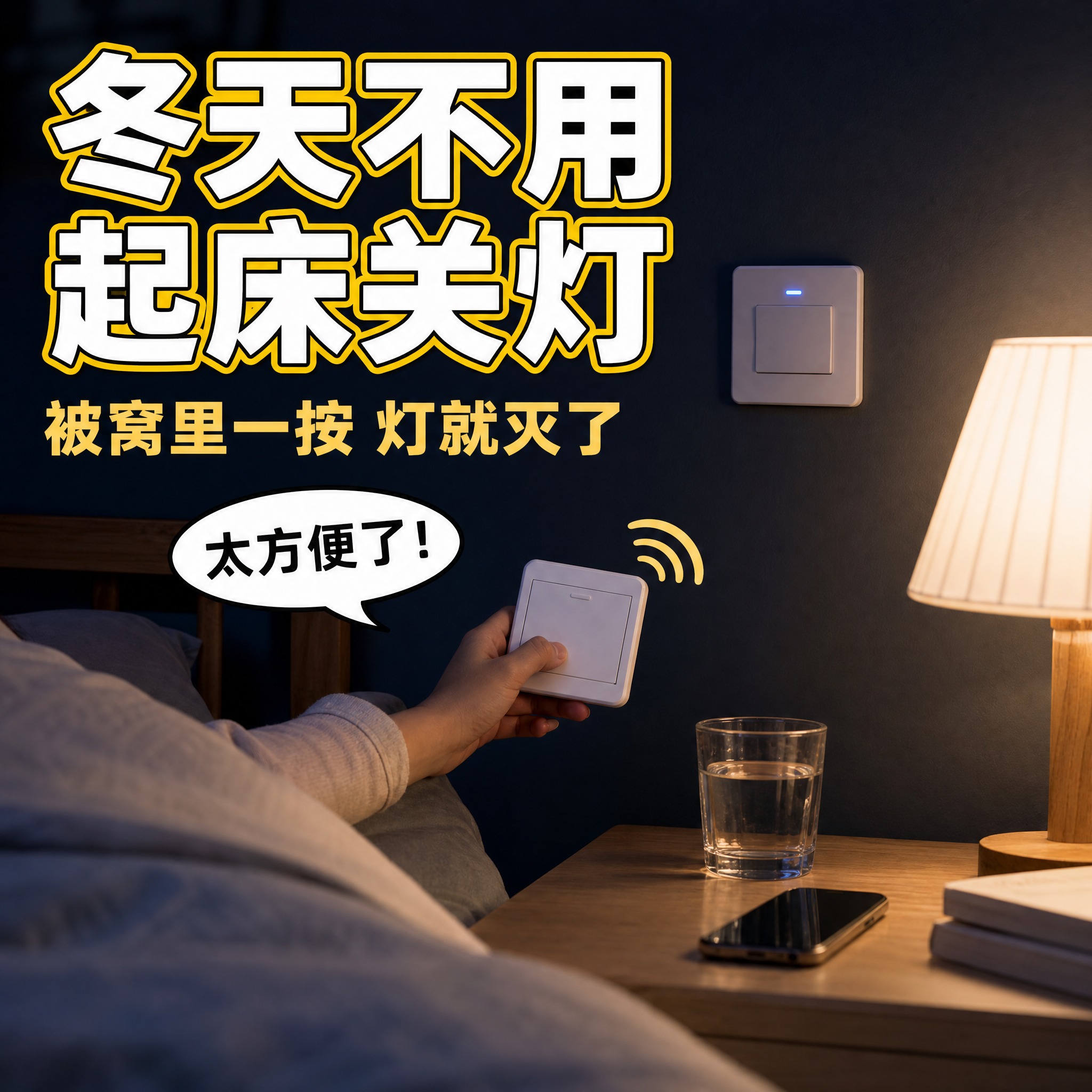 [主图-6] 卧室使用场景图：夜间床头遥控关灯场景，营造真实使… - 图片创意预览