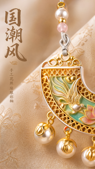 「图片1」，生成一套主图（5张），商品名称是足银凤凰吊坠，卖点是国潮风，适配淘宝/天猫平台，主图比例为9:16预览效果