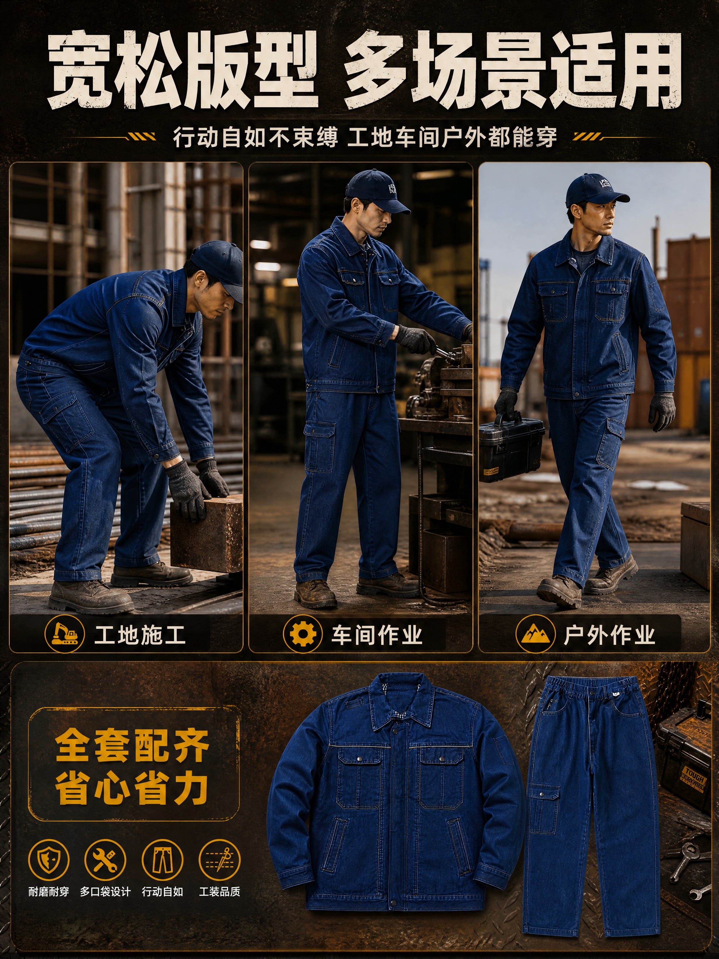[商品] 使用【图3】牛仔工装上衣 + 【图1】牛仔工装裤套装… - 图片创意预览