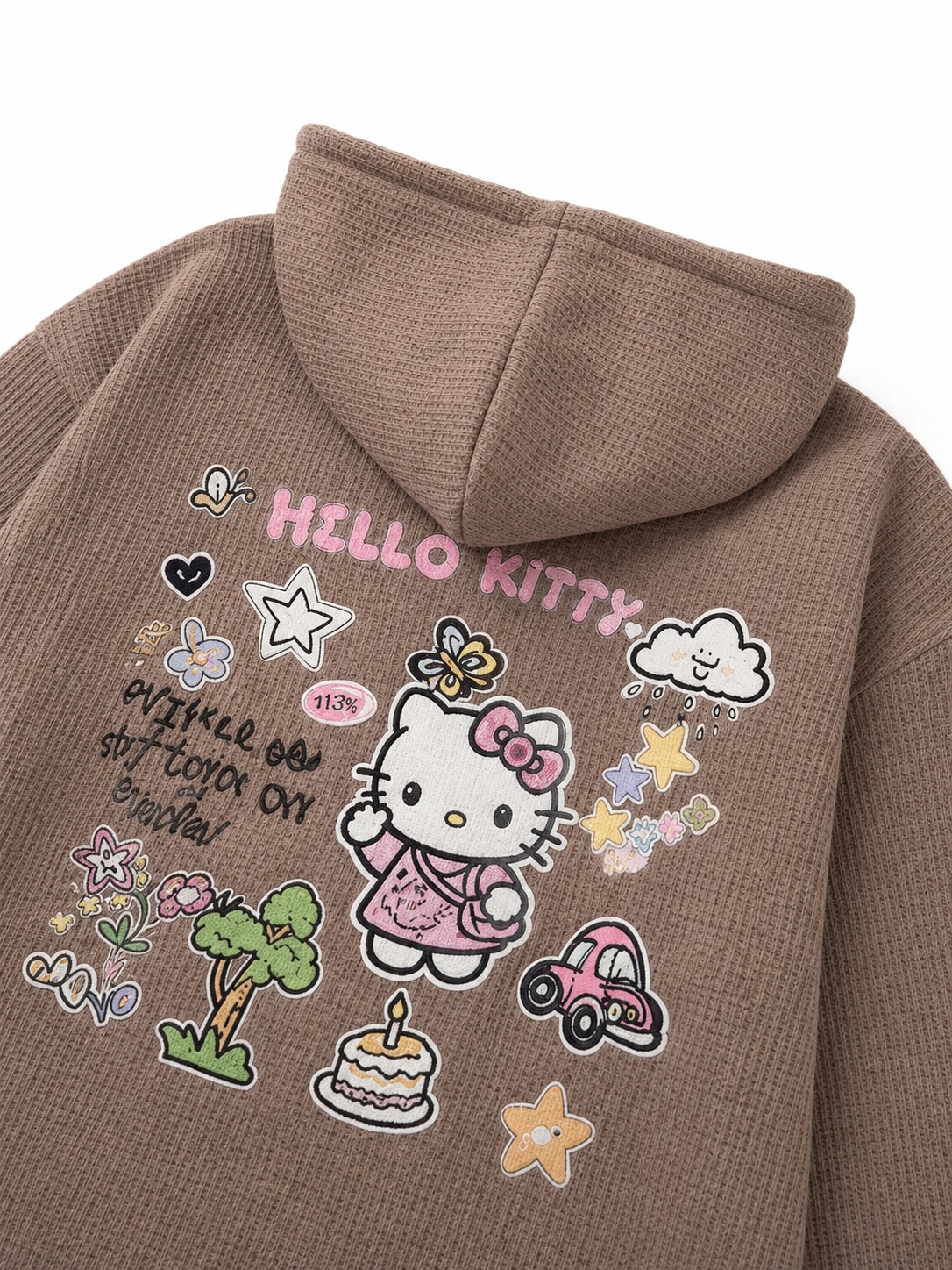 保留原图卫衣的款式、颜色、华夫格面料纹理、Hello Kitt… - 图片创意预览
