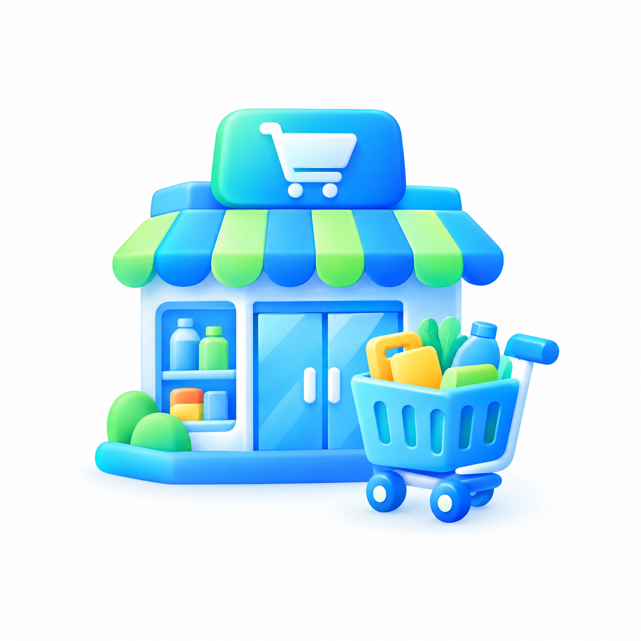 参考图中的3D卡通渐变图标风格，生成一个超市便利店图标，有购物… - 图片创意预览