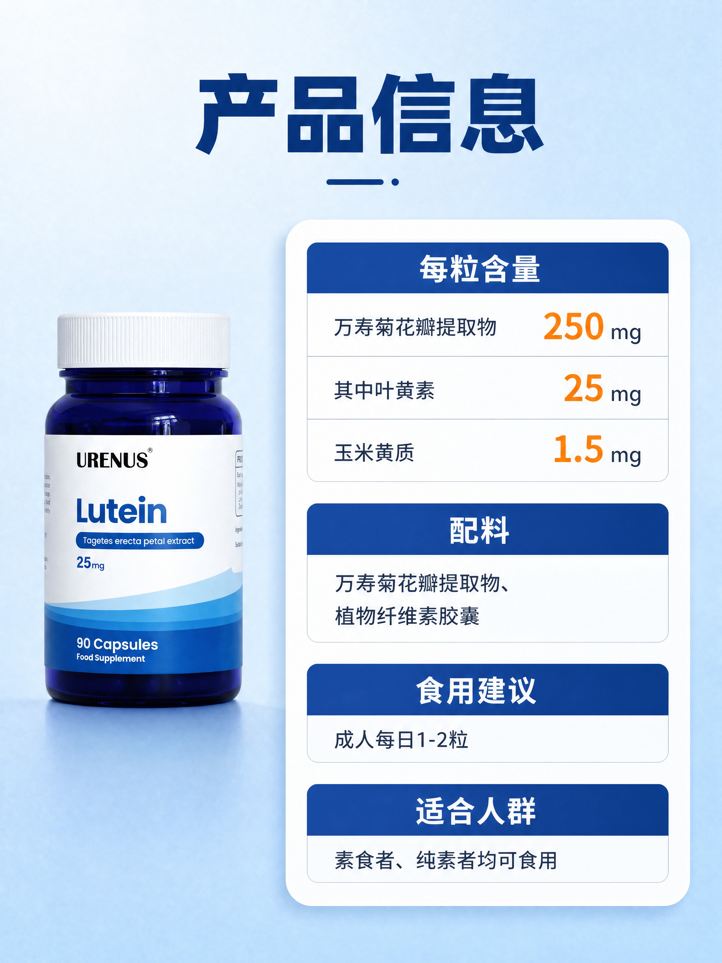 [商品] 使用【图1】URENUS叶黄素胶囊蓝色瓶身产品图；保… - 图片创意预览
