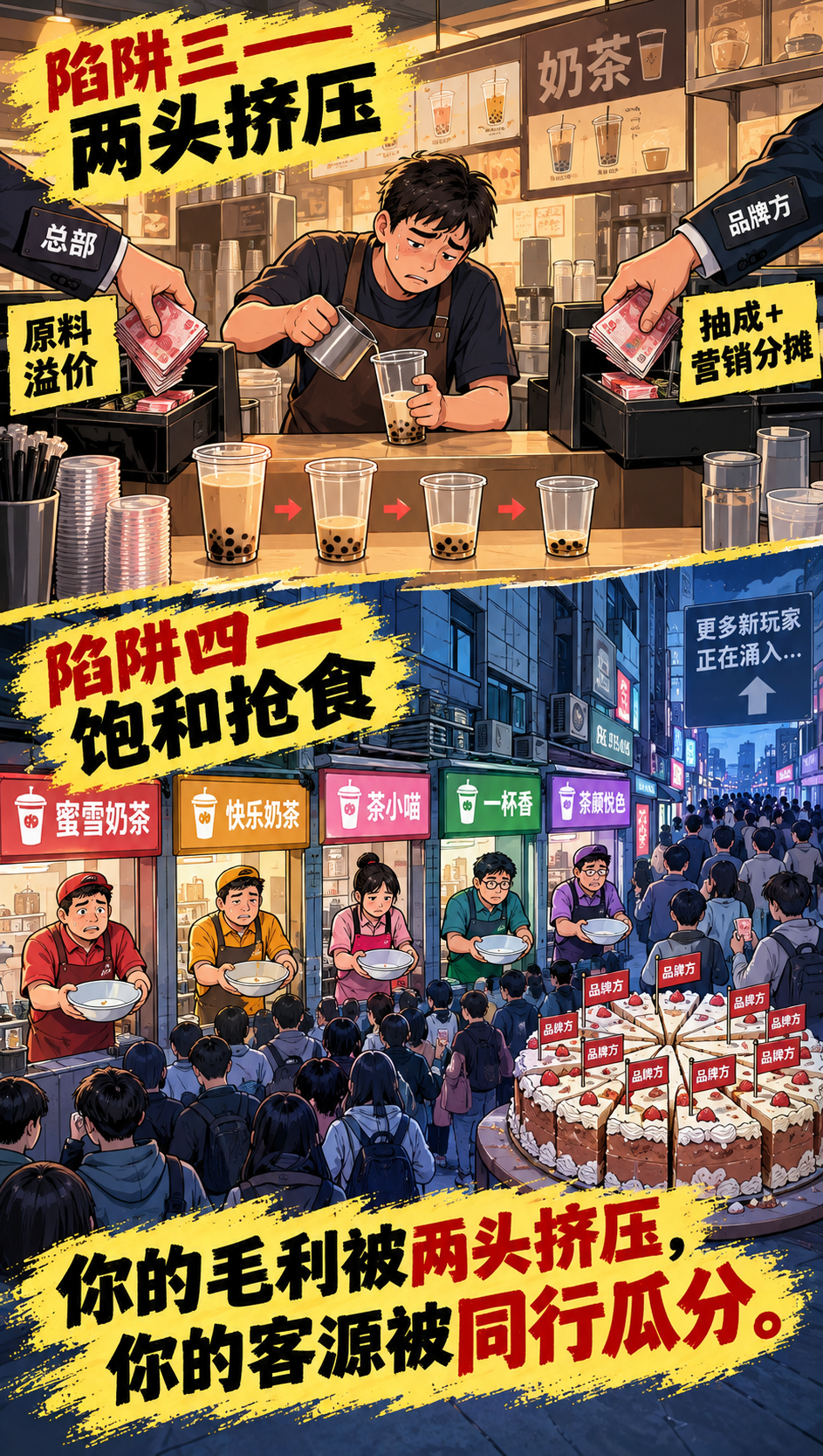 参照参考图的卡通动漫插画风格与竖版构图，生成一张上下分镜插画，… - 图片创意预览