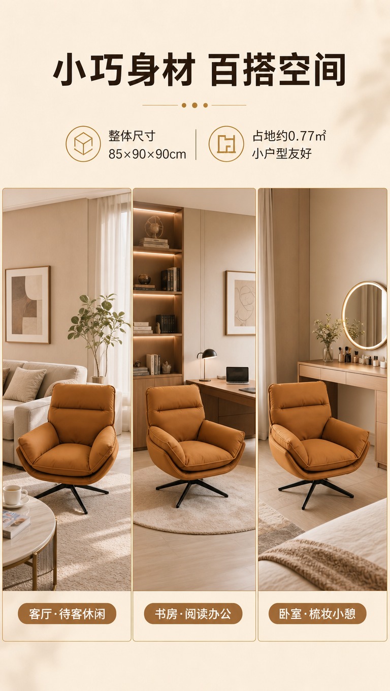 [商品] 使用【图1】焦糖棕色单人旋转沙发椅；保留整体结构、焦… - 图片创意预览
