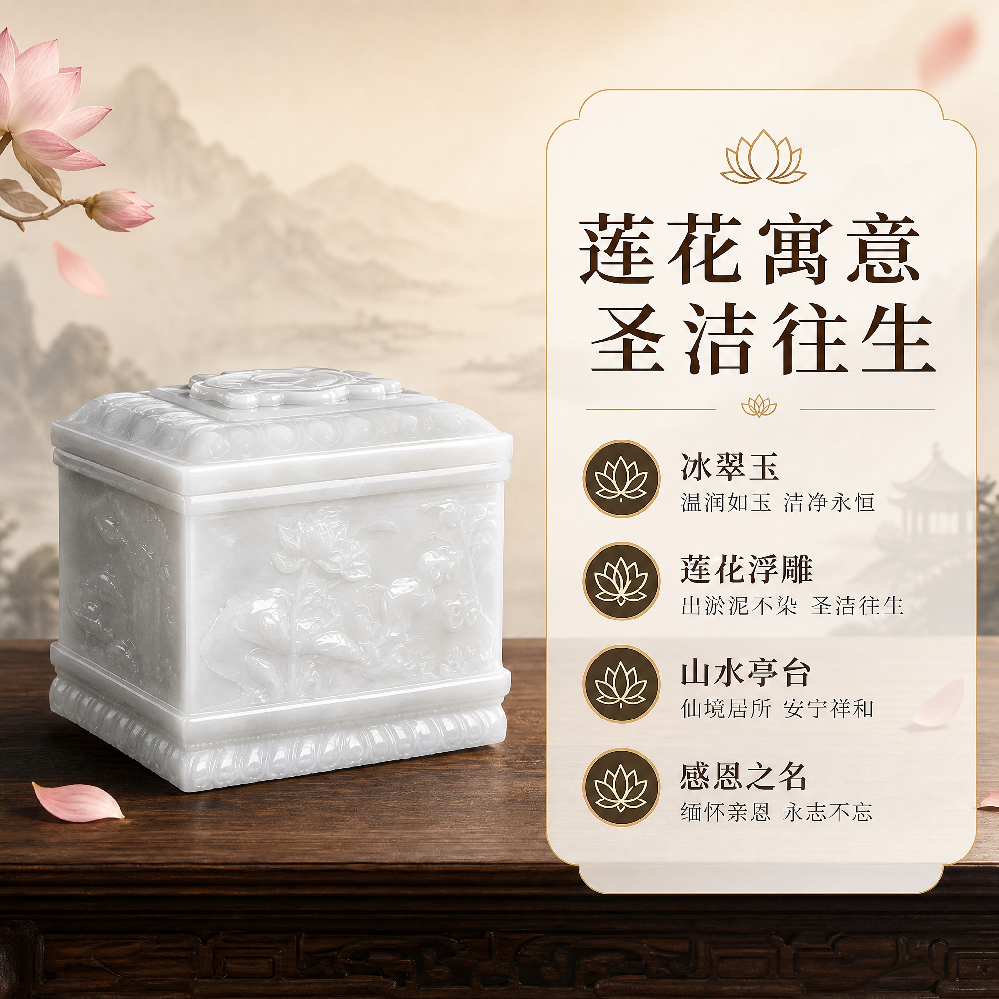 [主图-2] 核心亮点：产品寓意与文化内涵，阐释莲花雕刻与冰翠… - 图片创意预览