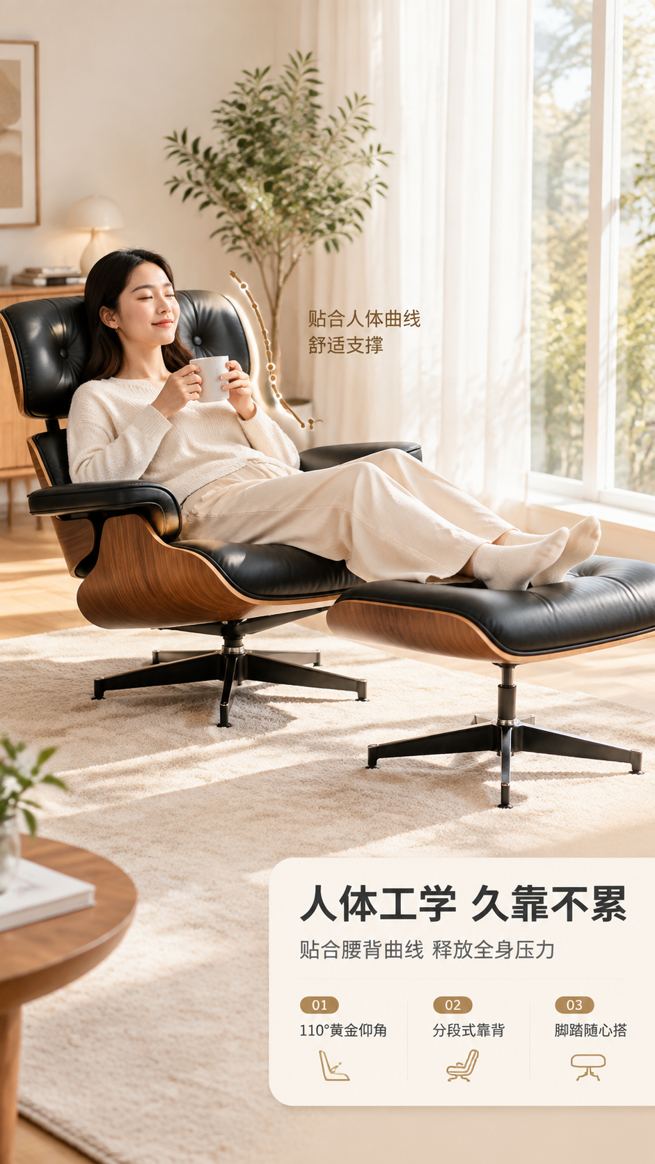 [商品] 使用【图1】黑色皮革单人休闲沙发椅+配套脚踏；保留产… - 图片创意预览
