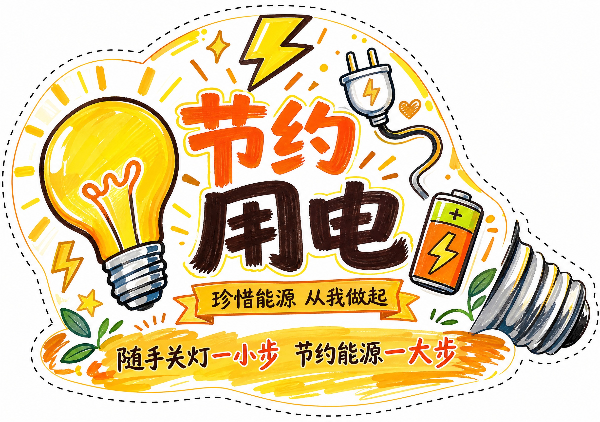 珍惜能源节约用电主题异形创意卡片设计，横版A4尺寸（297×2… - 图片创意预览