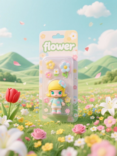 盒子上有描边文字“flower”预览效果